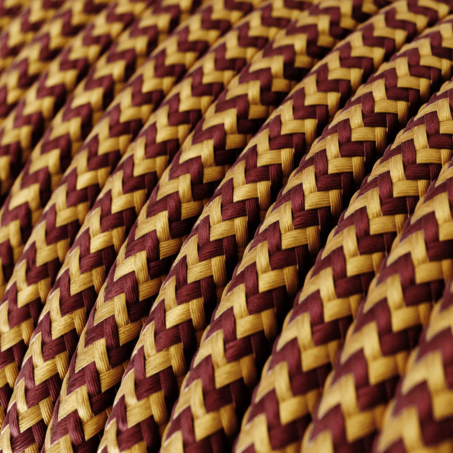 Câble textile pour éclairage Or et Bordeaux ZigZag – L’Original Creative Cables, conçu pour lampes et luminaires – RZ23 - Image 2