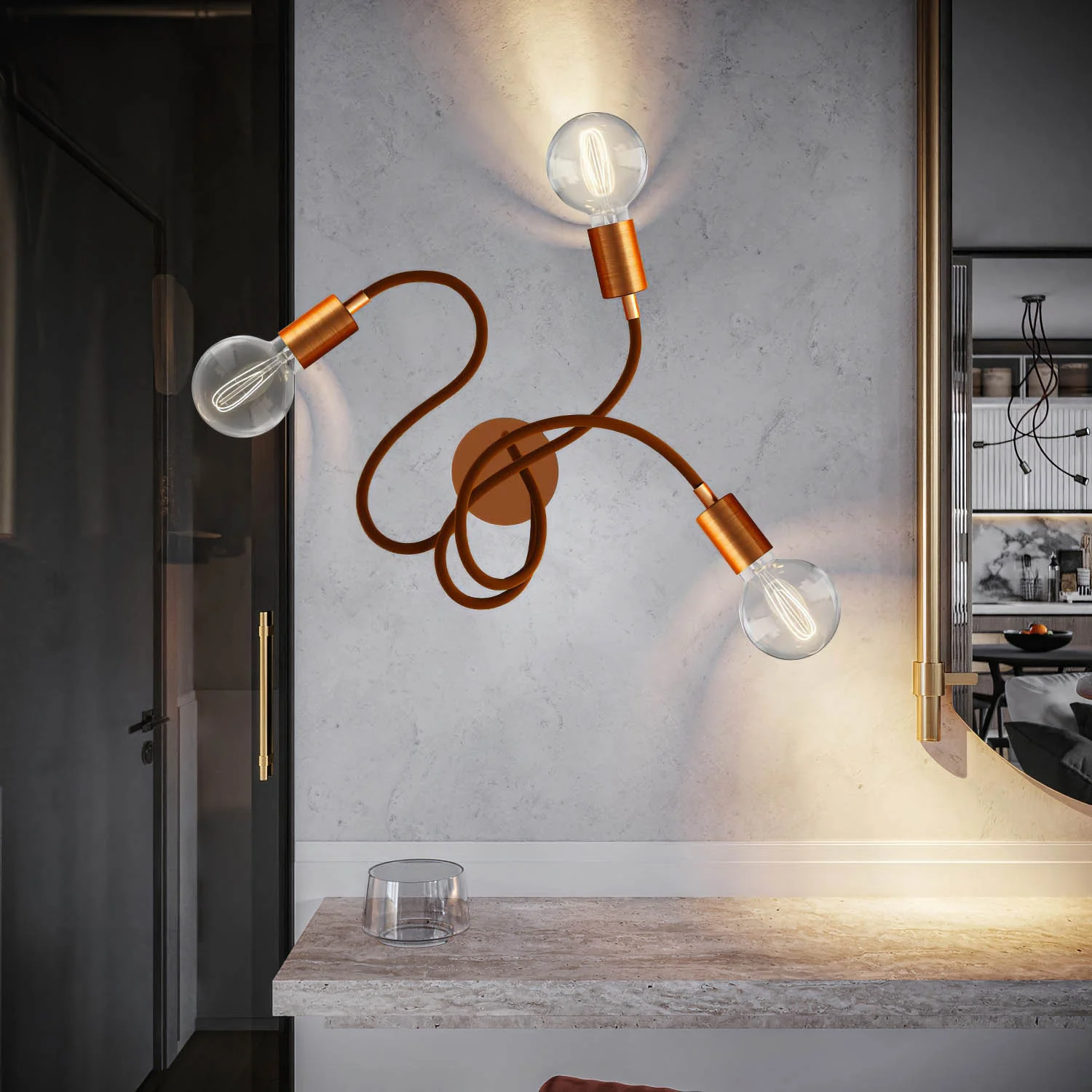 Flex 60 applique ou plafonnier articulé à lumière diffuse avec ampoule LED G95 - Cuivre satiné - Image 2
