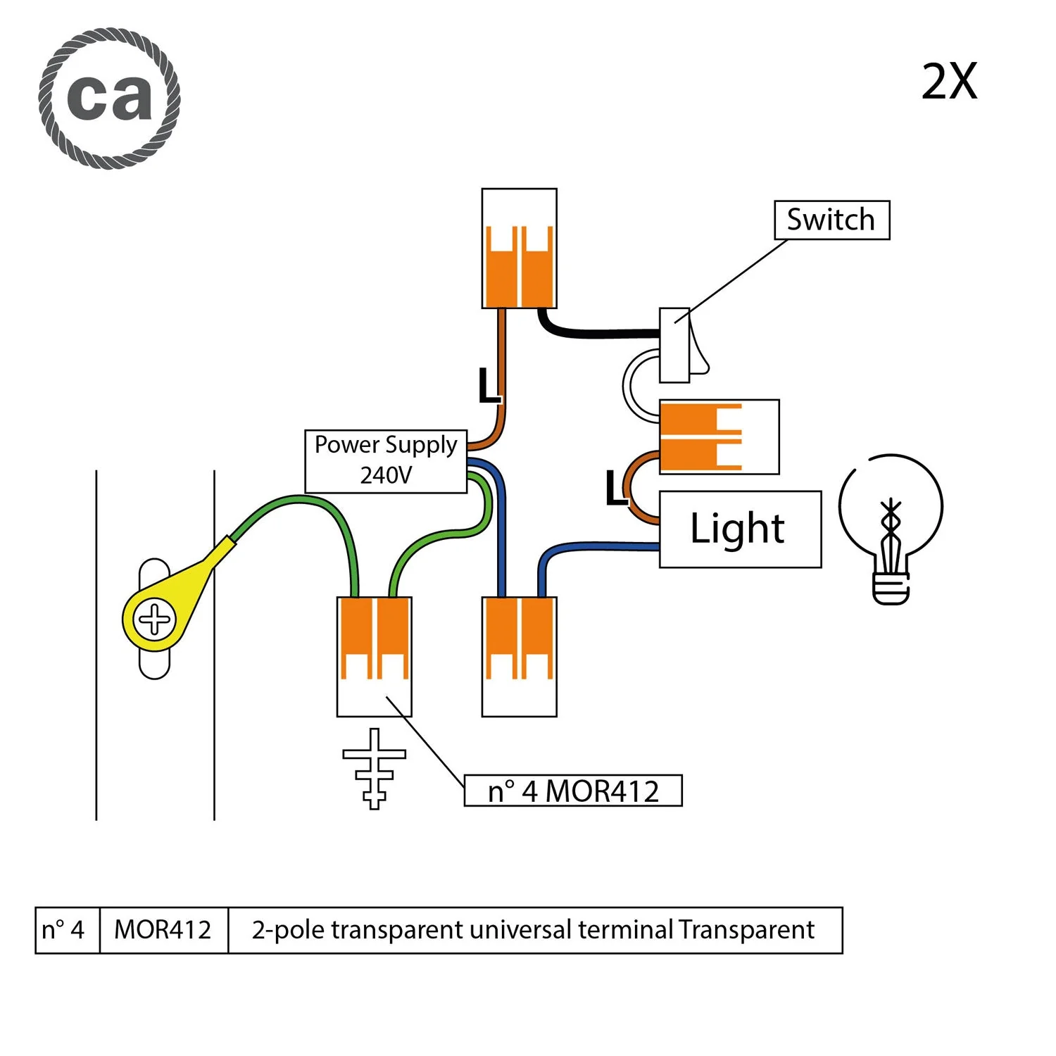 Kit de connexion WAGO compatible avec câble 2x pour mini pavillon à 1 trou avec interrupteur - Image 2