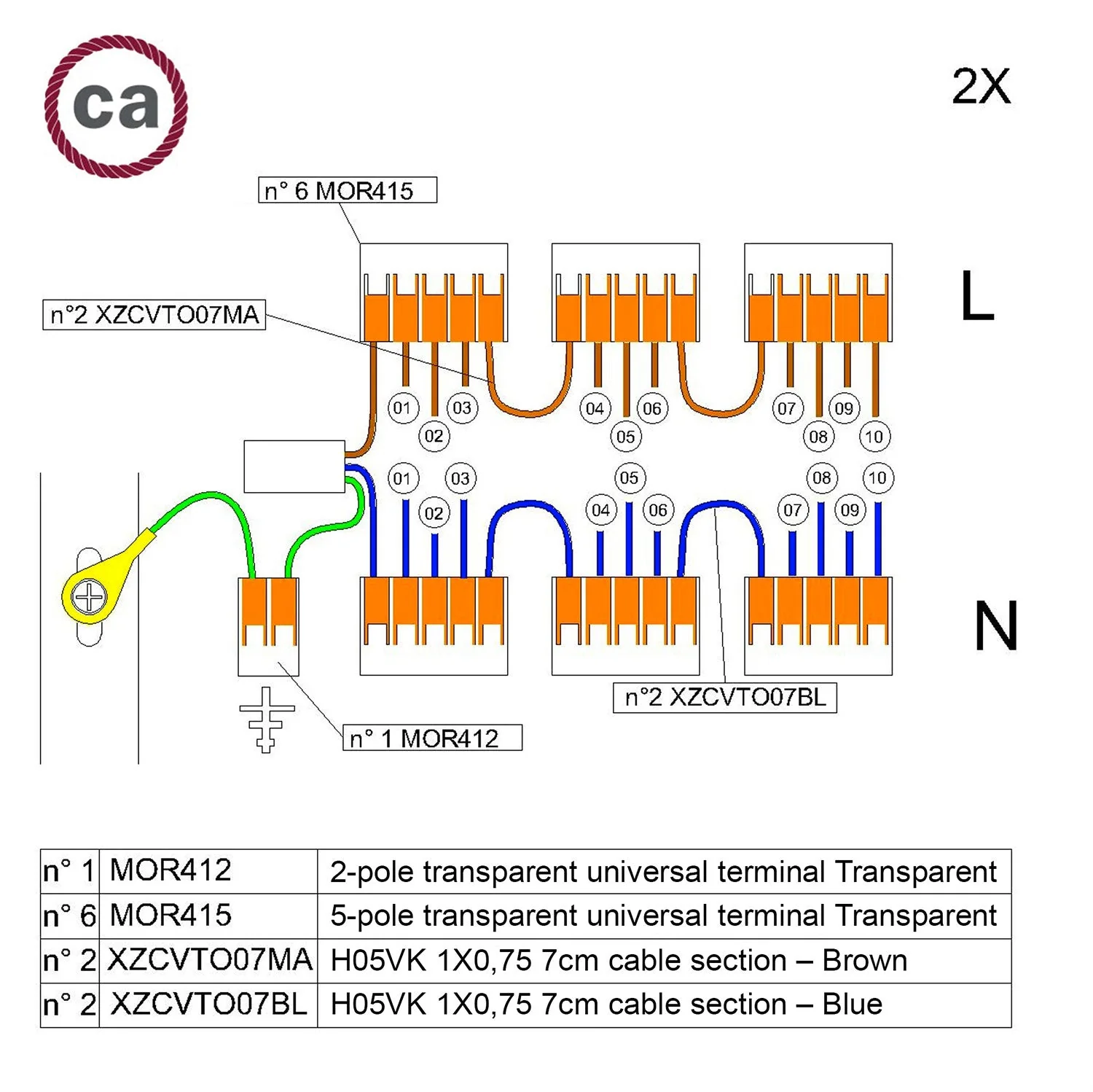 Kit de connexion WAGO compatible avec câble 2x pour pavillon à 10 trous - Image 2