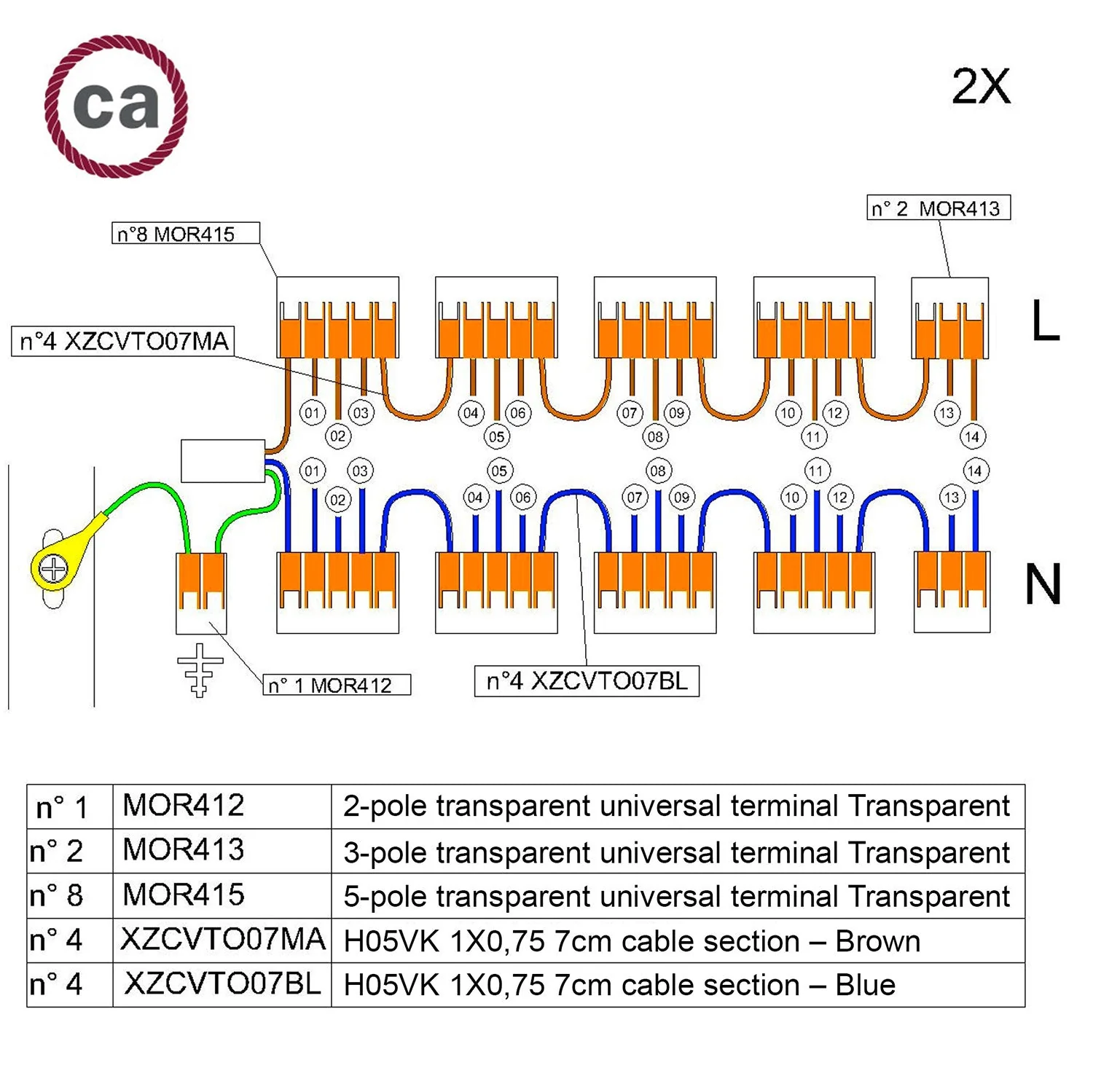 Kit de connexion WAGO compatible avec câble 2x pour pavillon à 14 trous - Image 2