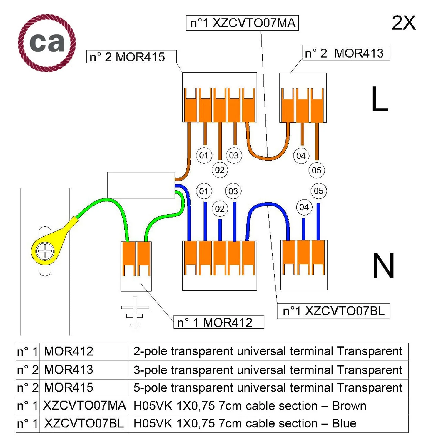 Kit de connexion WAGO compatible avec câble 2x pour pavillon à 5 trous - Image 2