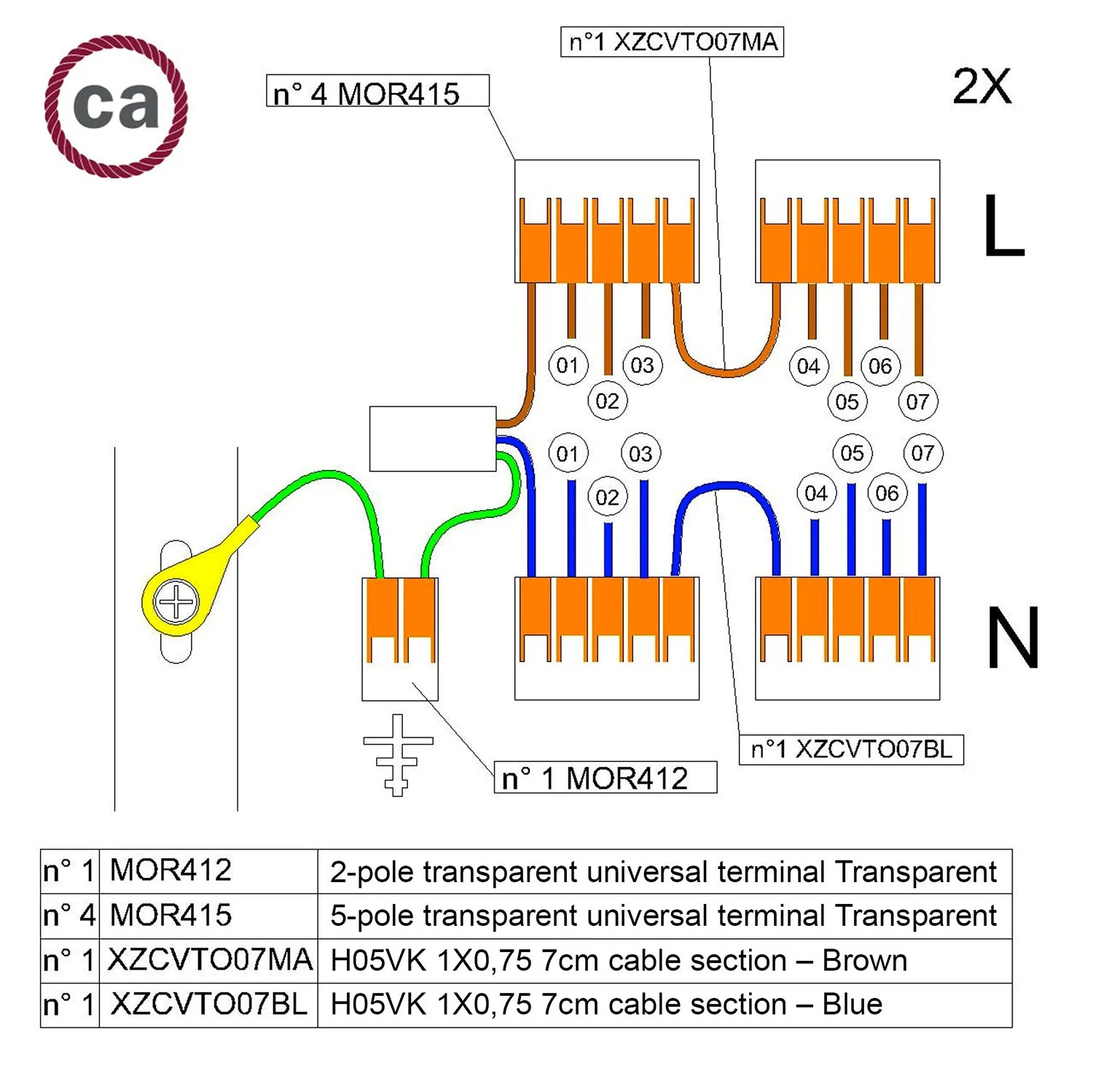 Kit de connexion WAGO compatible avec câble 2x pour pavillon à 7 trous - Image 2