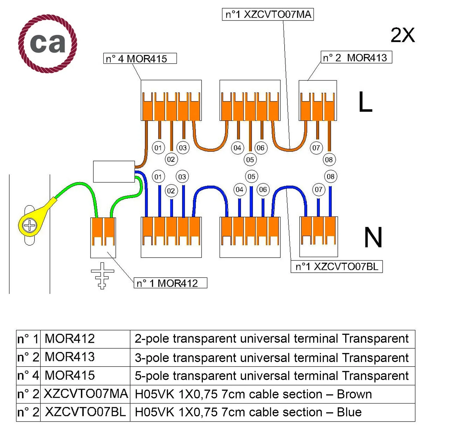 Kit de connexion WAGO compatible avec câble 2x pour pavillon à 8 trous - Image 2