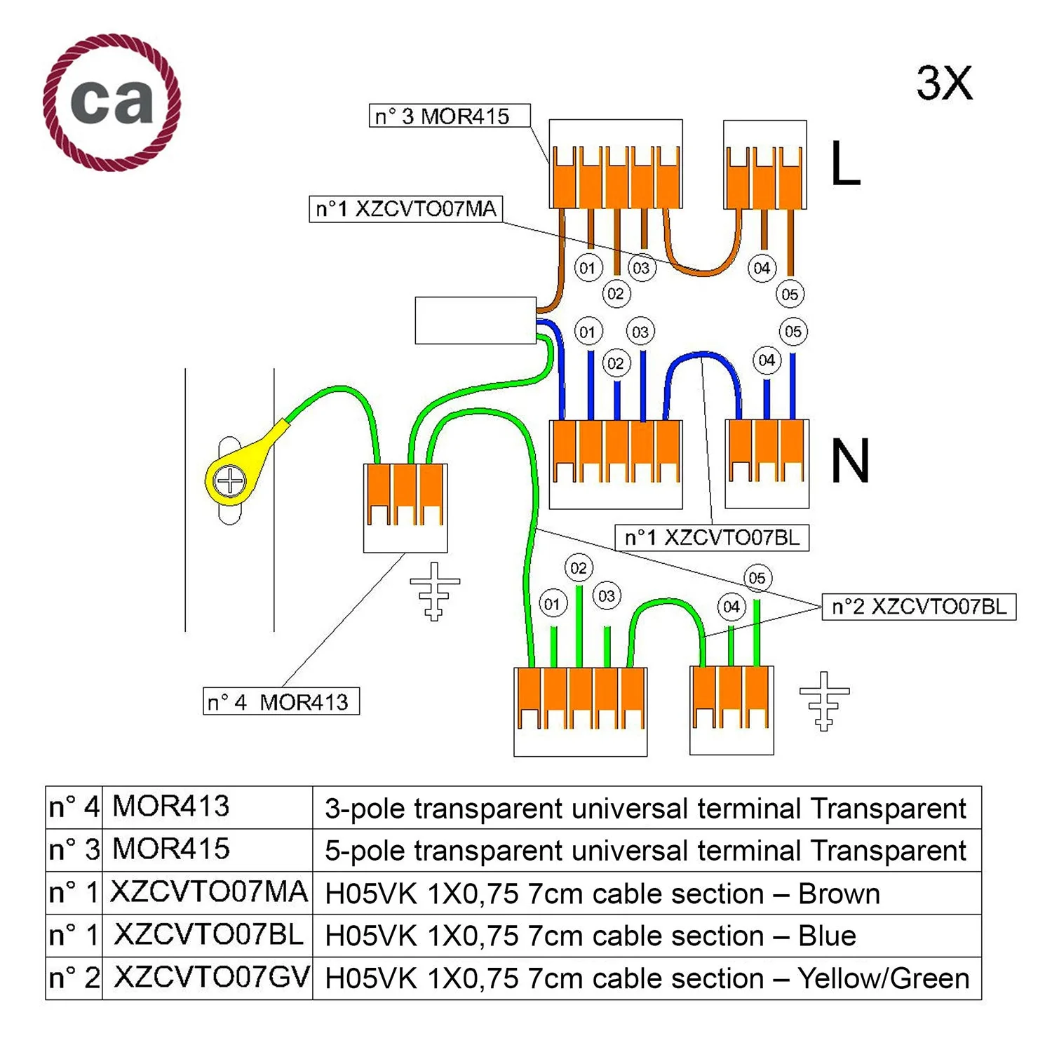 Kit de connexion WAGO compatible avec câble 3x pour pavillon à 5 trous - Image 2