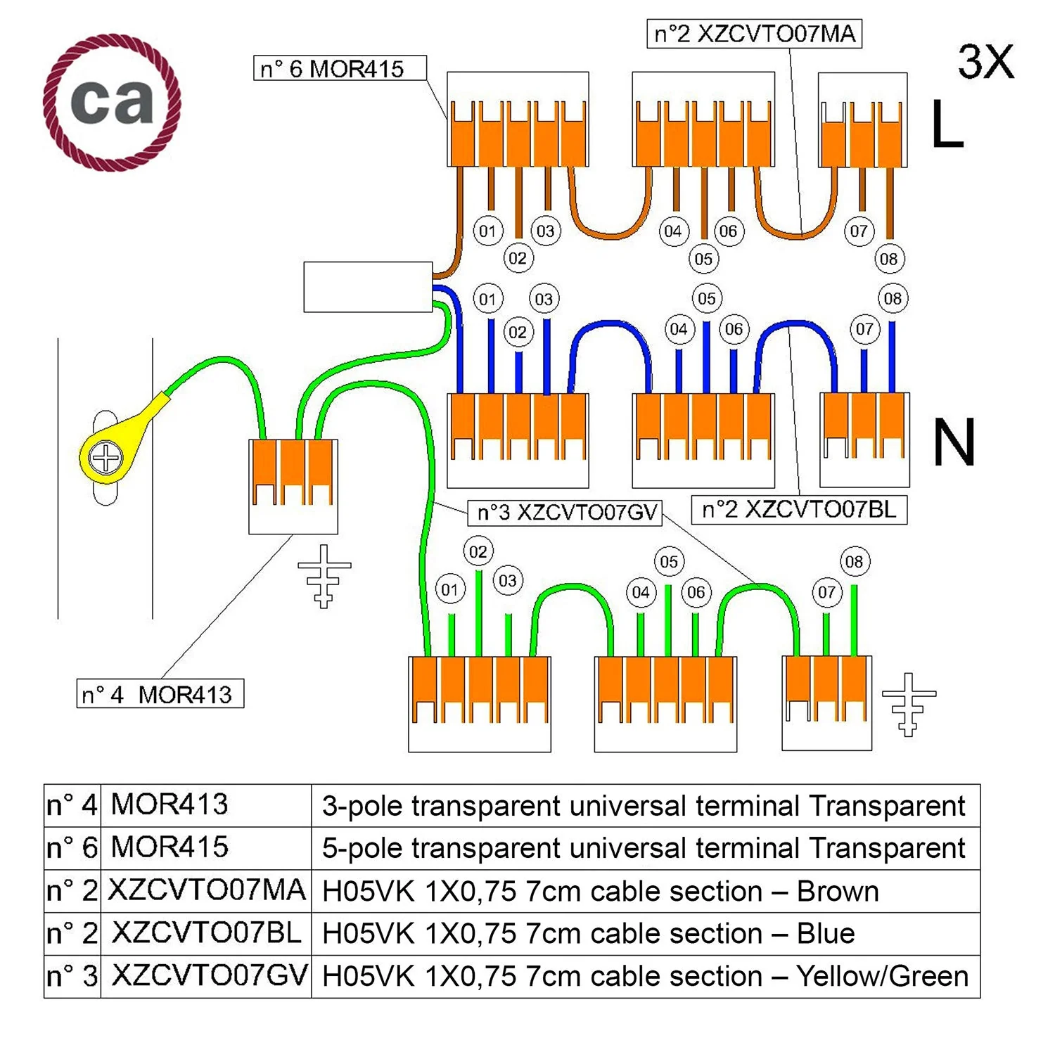 Kit de connexion WAGO compatible avec câble 3x pour pavillon à 8 trous - Image 2