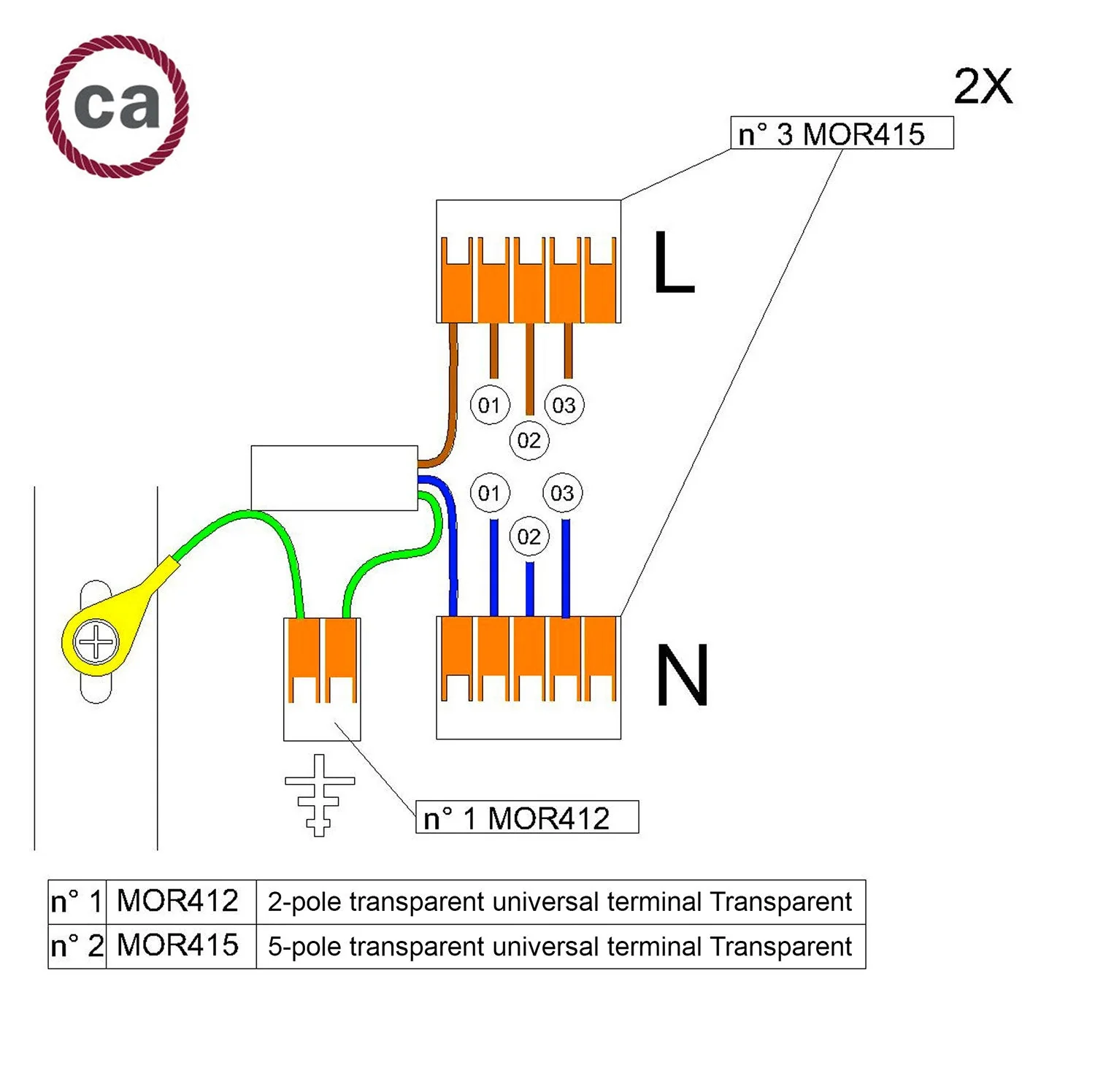 Kit de connexion WAGO compatible avec câble 2x pour pavillon à 3 trous - Image 2