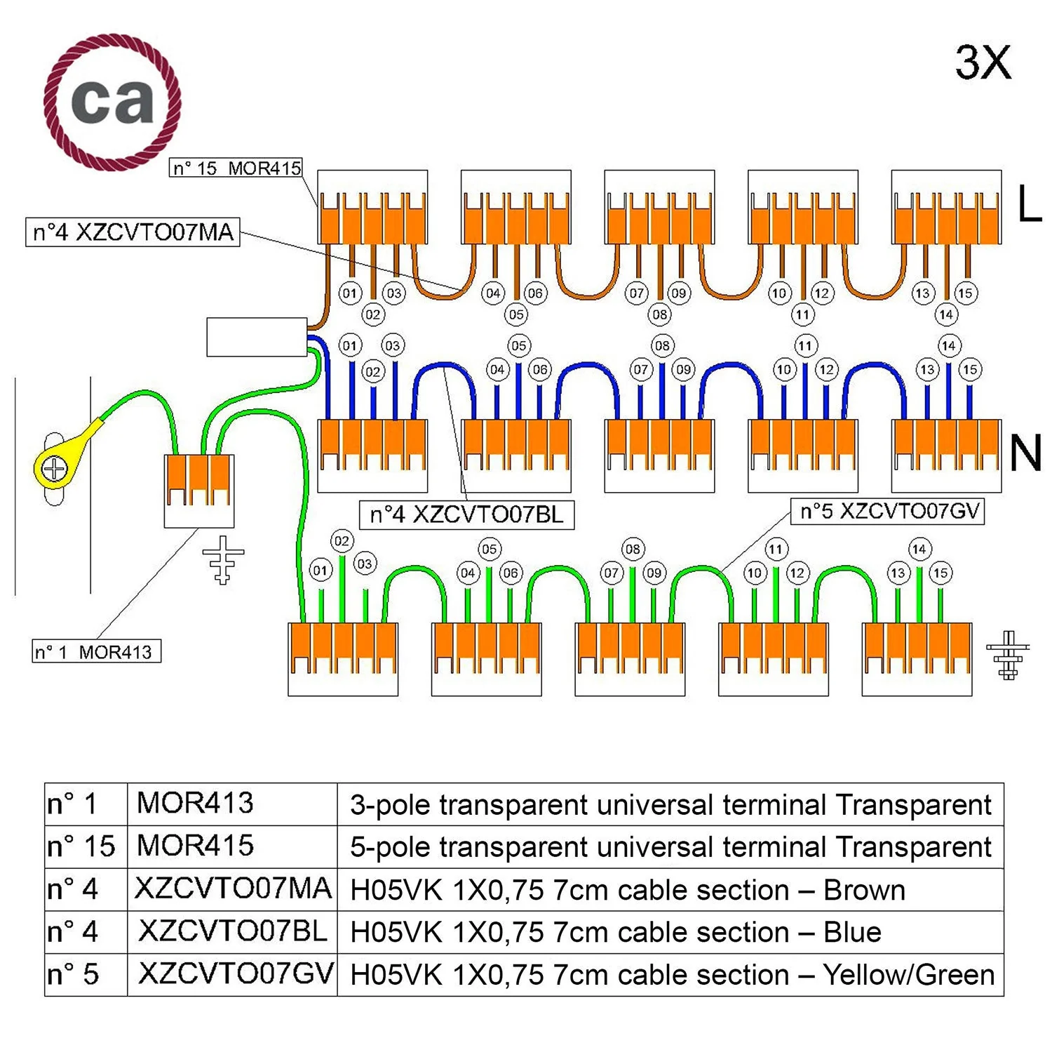 Kit de connexion WAGO compatible avec câble 3x pour pavillon à 15 trous - Image 2