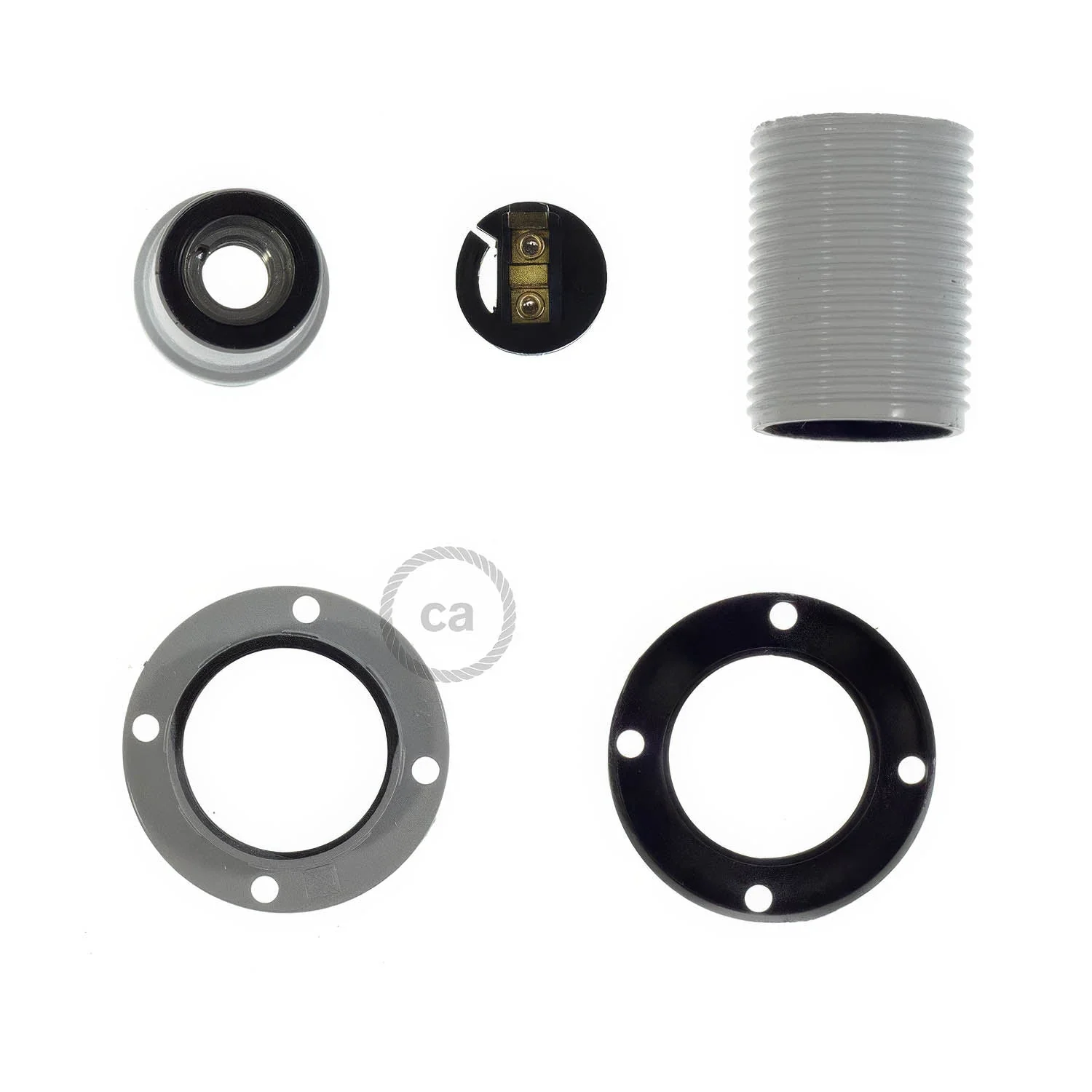 Kit douille E14 en bakélite avec double bague pour abat-jour - Blanc - Image 2
