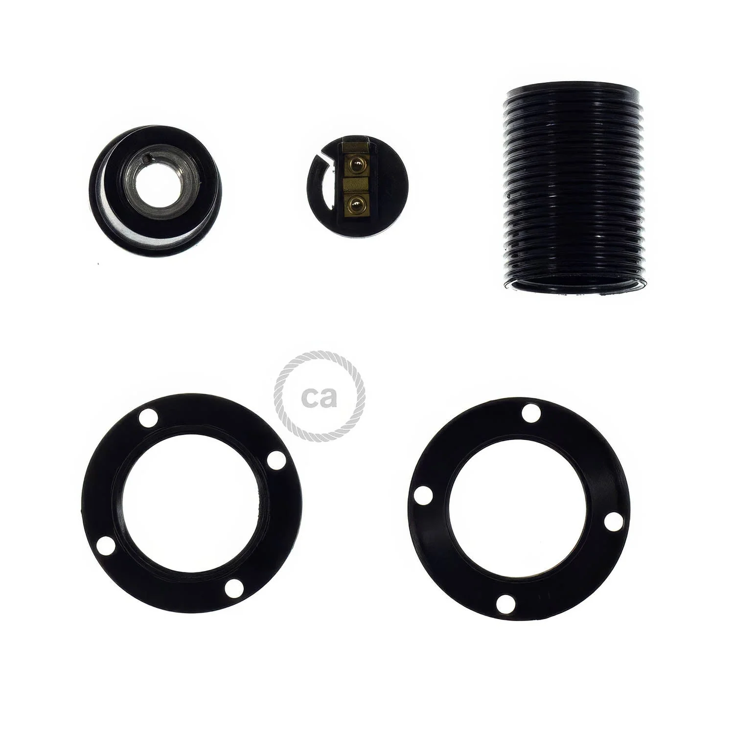 Kit douille E14 en bakélite avec double bague pour abat-jour - Noir - Image 2
