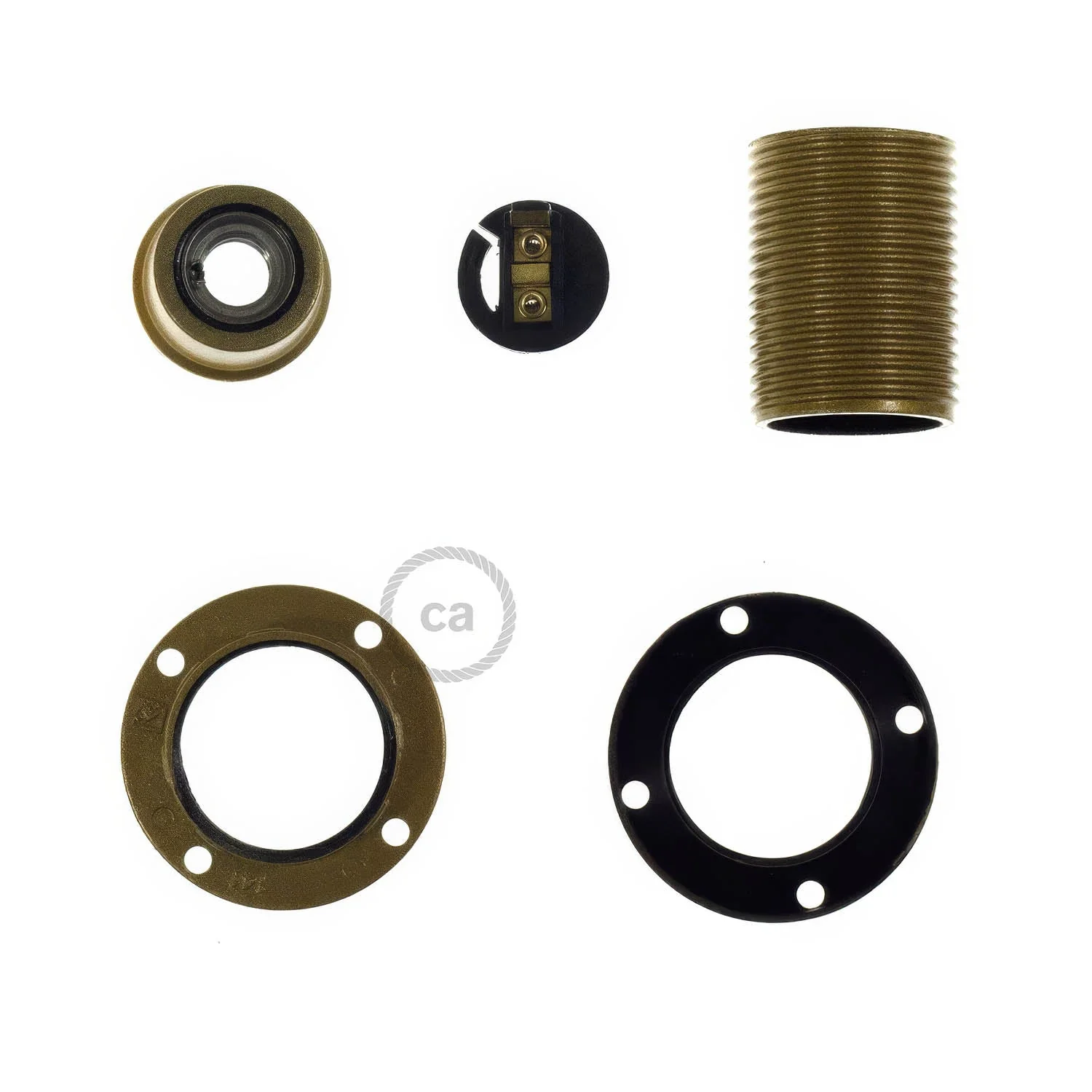 Kit douille E14 en bakélite avec double bague pour abat-jour - Or - Image 2
