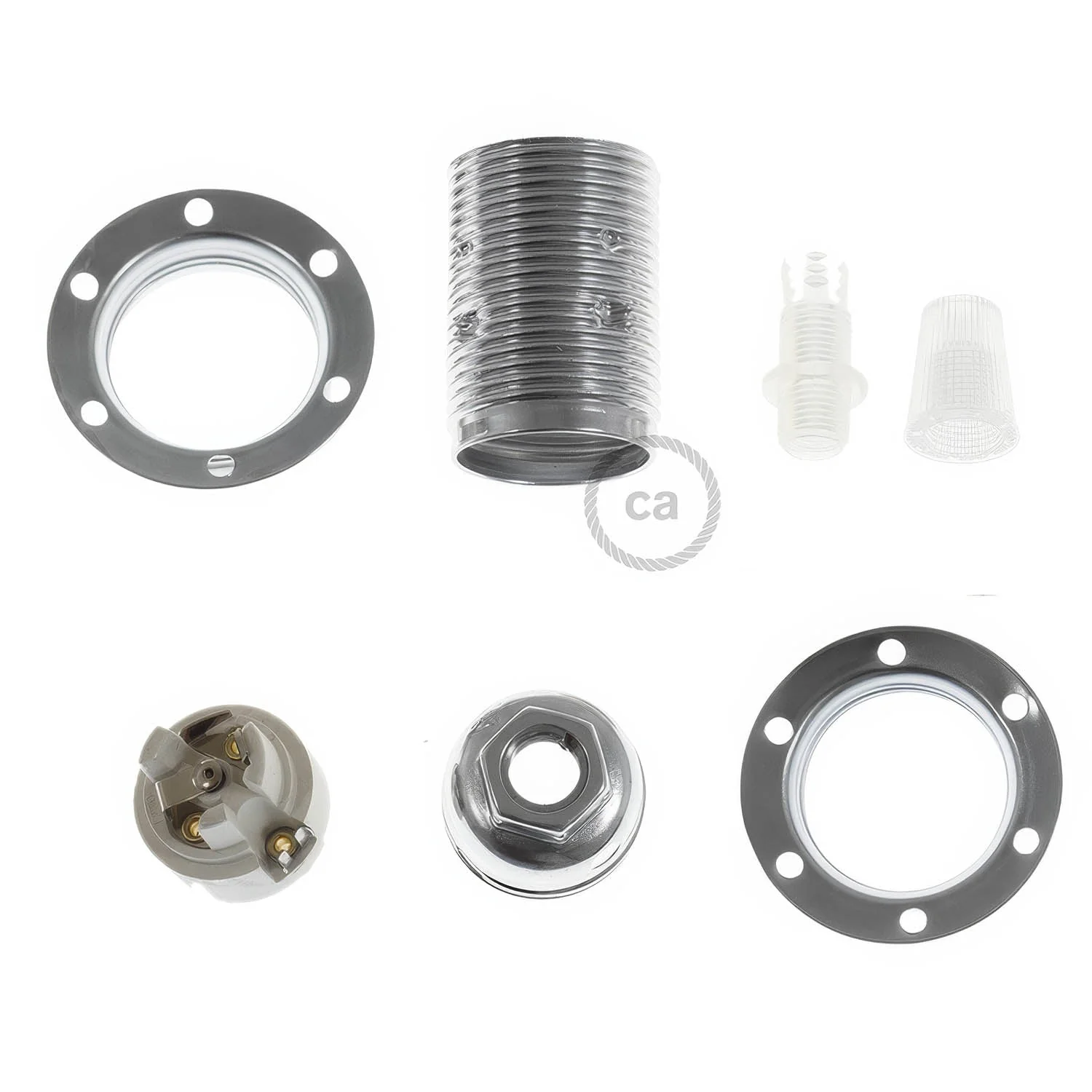 Kit douille E14 en métal avec double bague pour abat-jour - Argent - Image 2