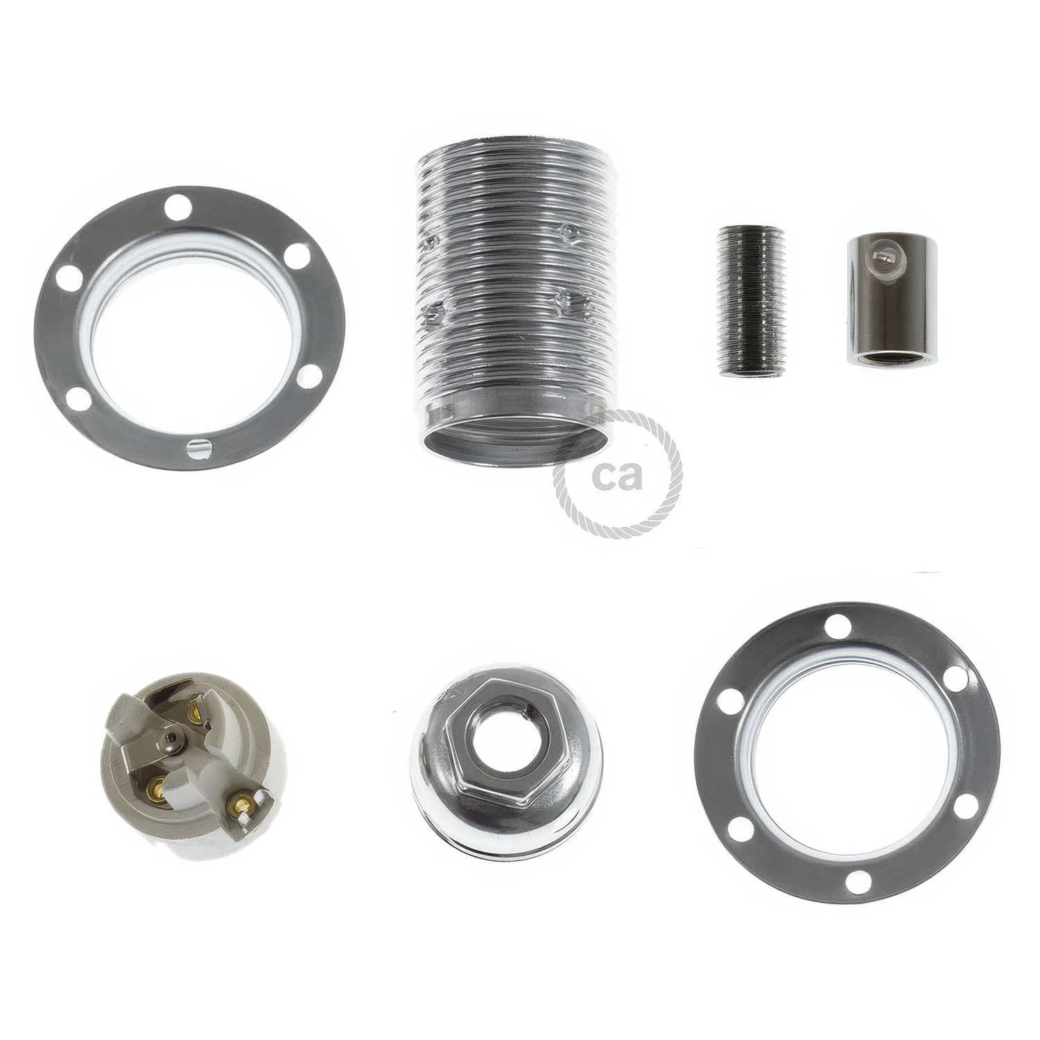 Kit douille E14 en métal avec double bague pour abat-jour - Argent - Image 5