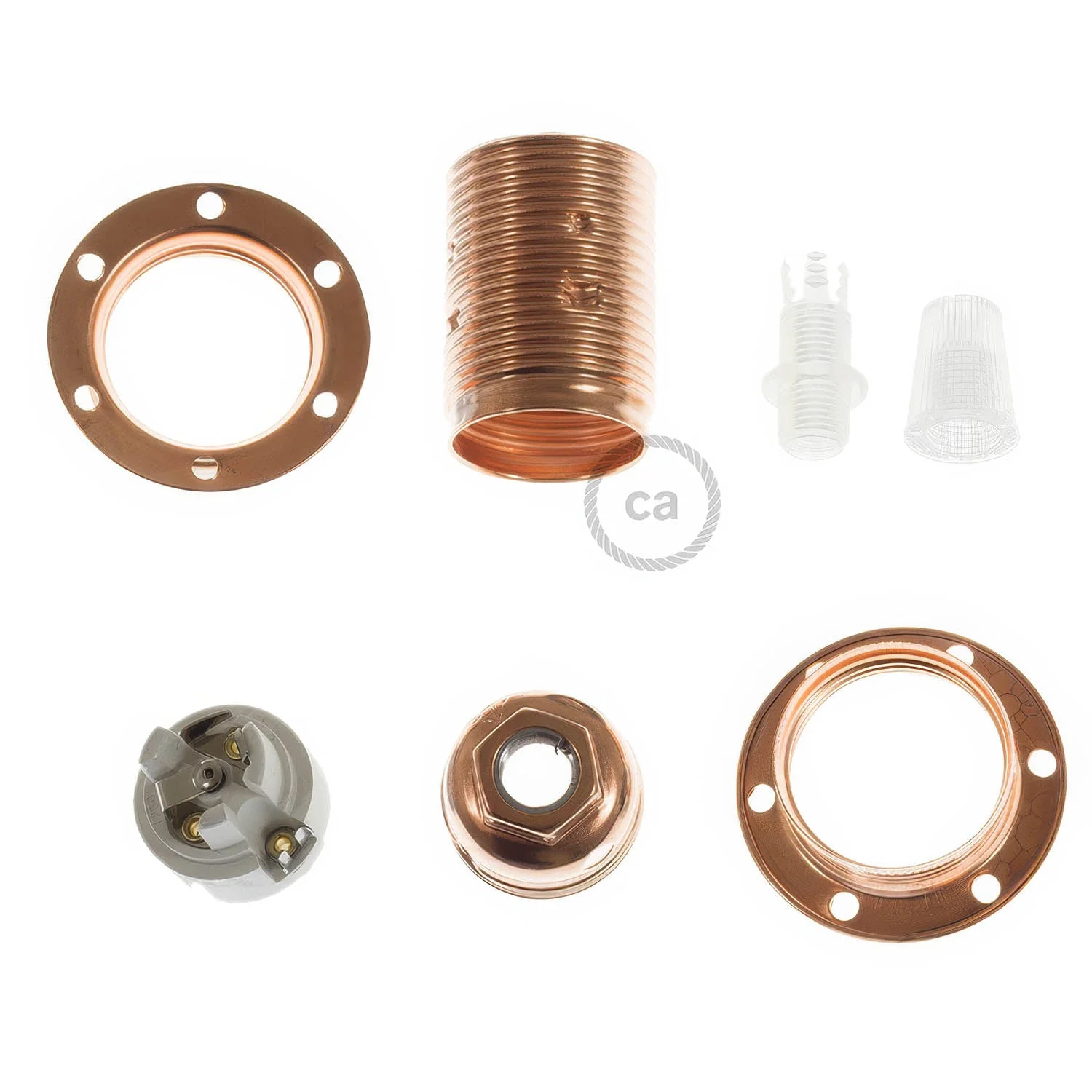 Kit douille E14 en métal avec double bague pour abat-jour - Cuivre - Image 2