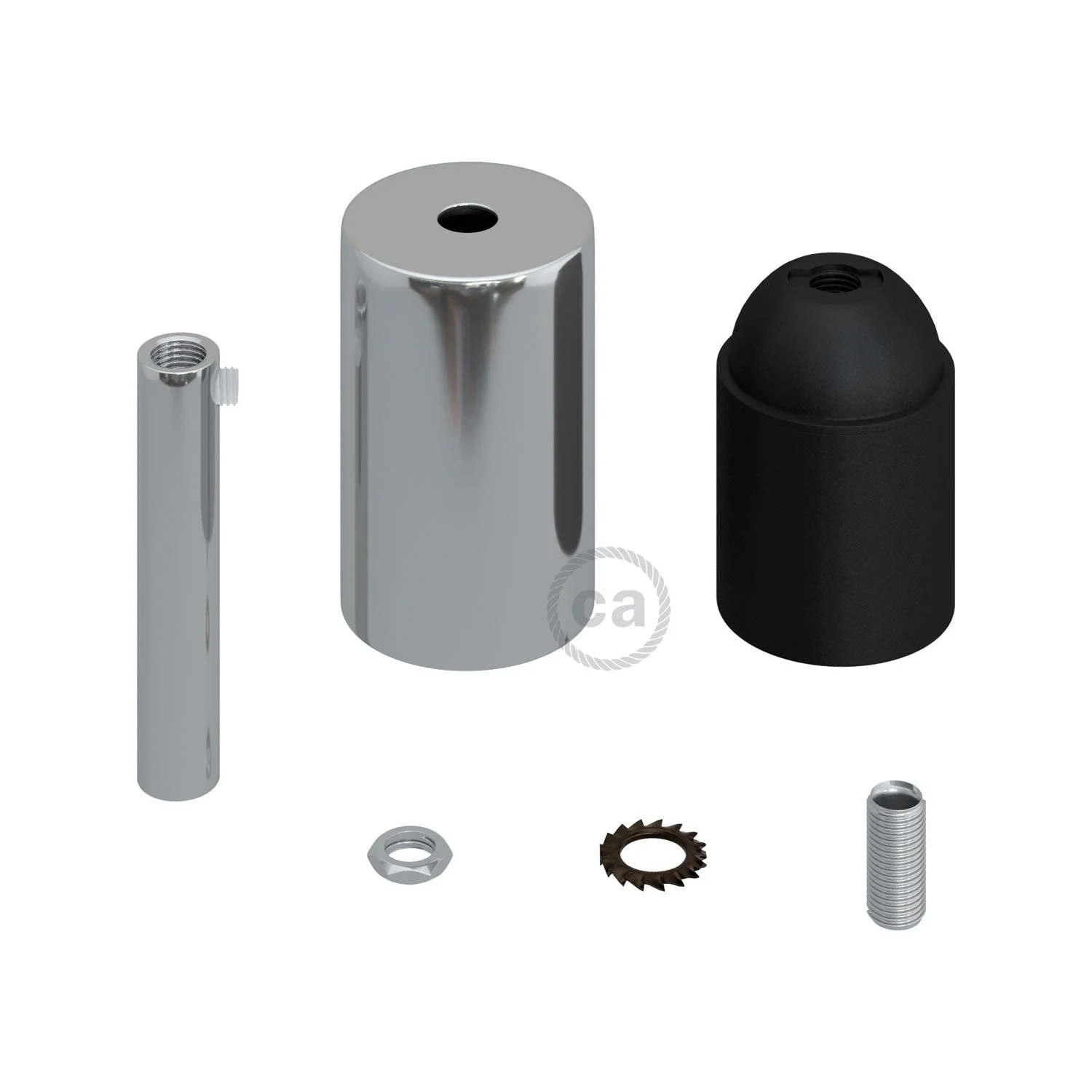 Kit douille E26 en métal cylindrique UL avec serre-câble de 7 cm - Chrome - Image 2