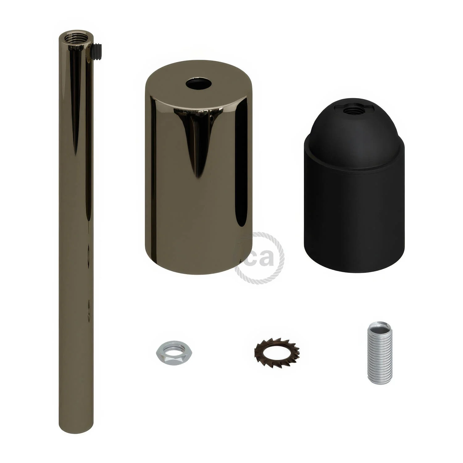 Kit douille E27 cylindrique en métal avec serre-câble de 15 cm - Noir perle - Image 2