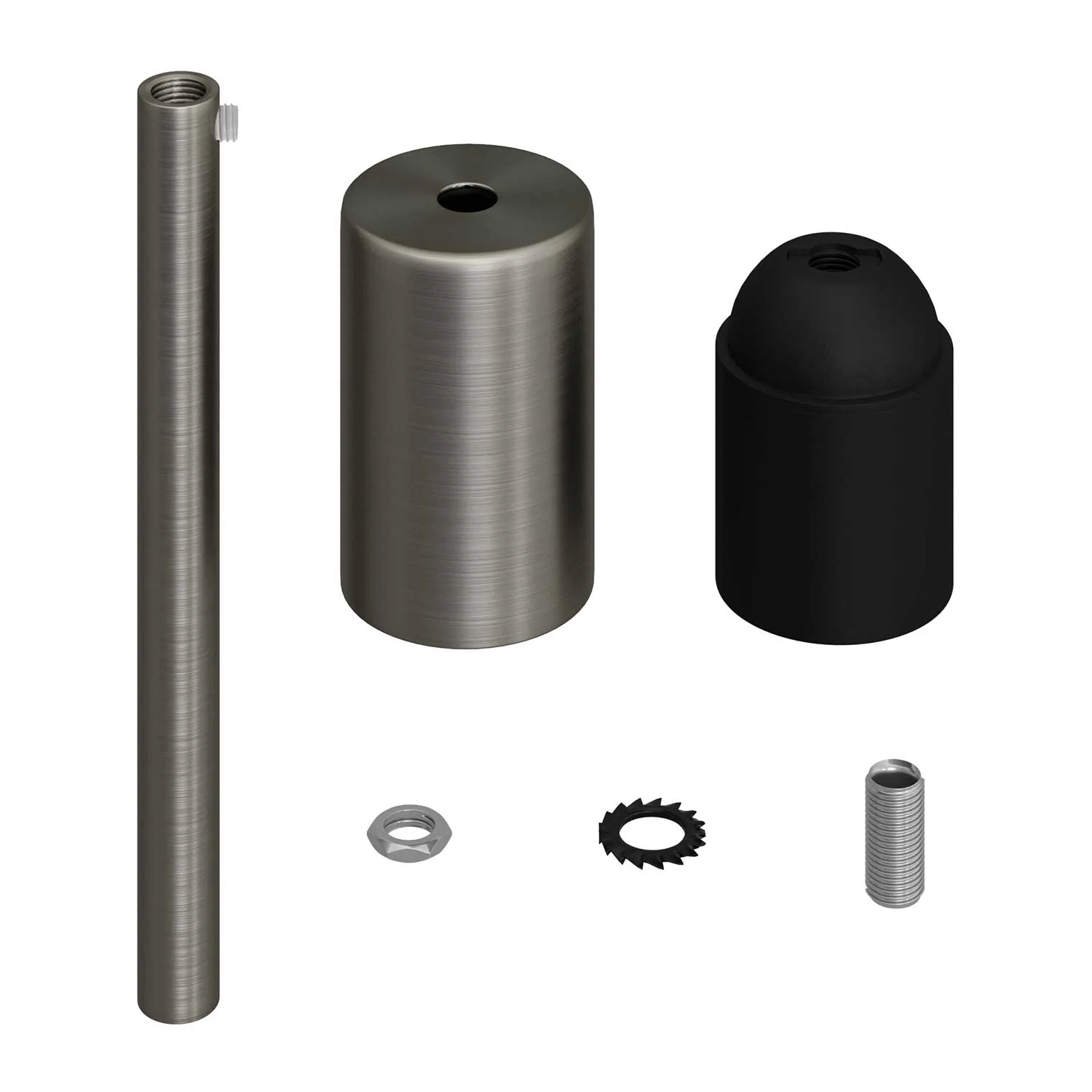 Kit douille E27 cylindrique en métal avec serre-câble de 15 cm - Titane satiné - Image 2