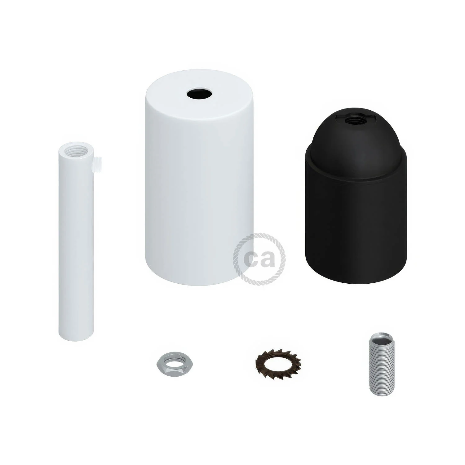 Kit douille E27 cylindrique en métal avec serre-câble de 7 cm - Blanc mat - Image 2