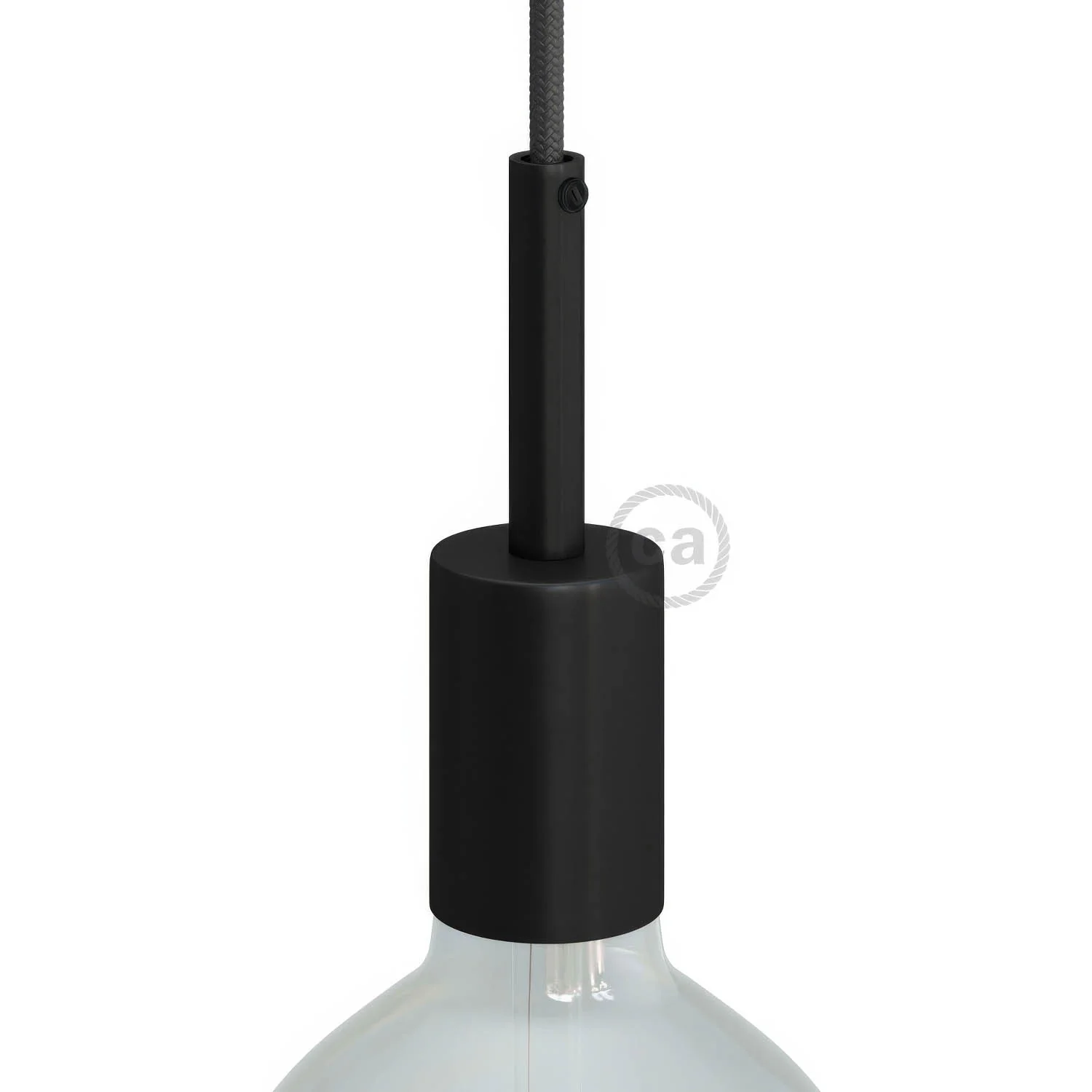 Kit douille E27 cylindrique en métal avec serre-câble de 7 cm - Noir