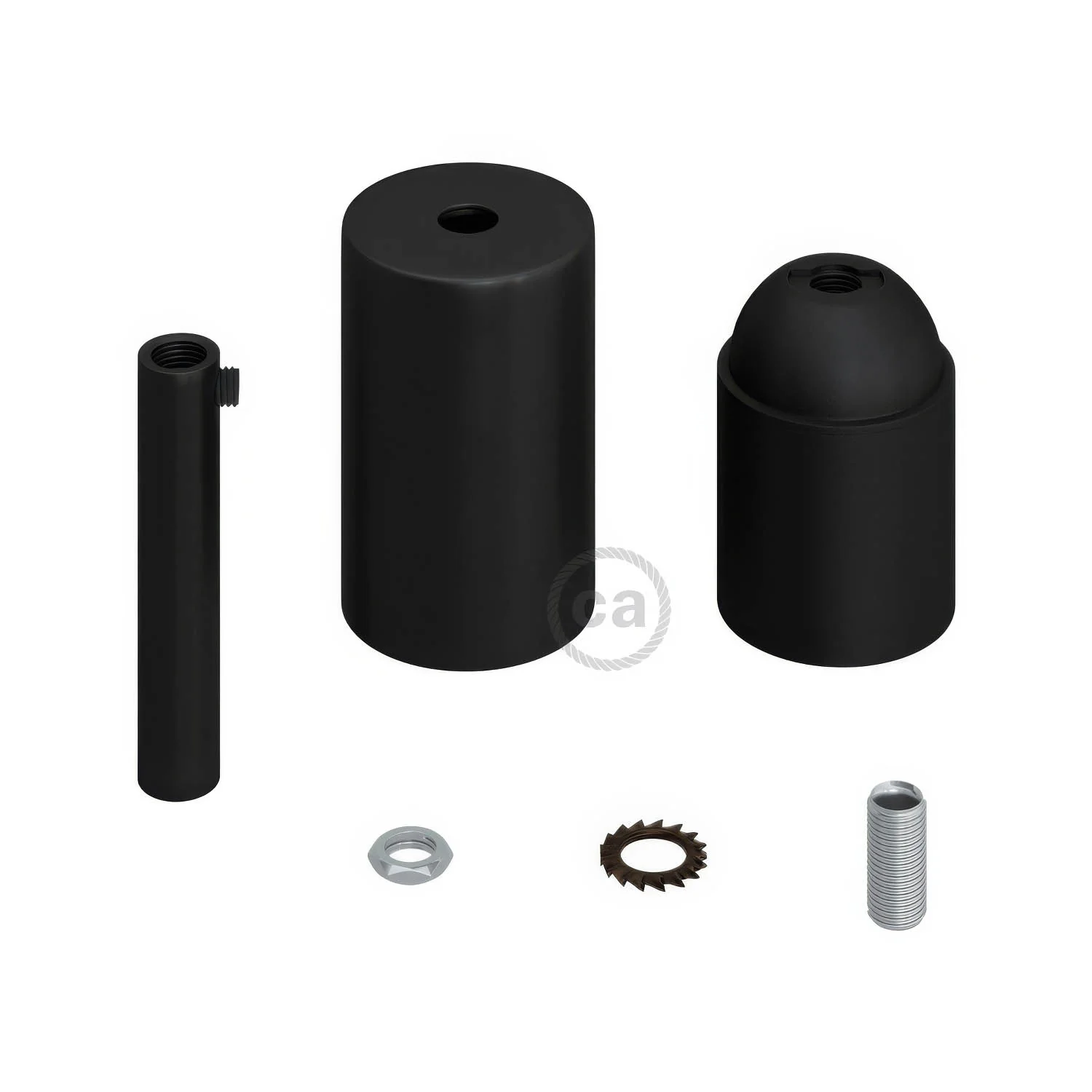 Kit douille E27 cylindrique en métal avec serre-câble de 7 cm - Noir - Image 2