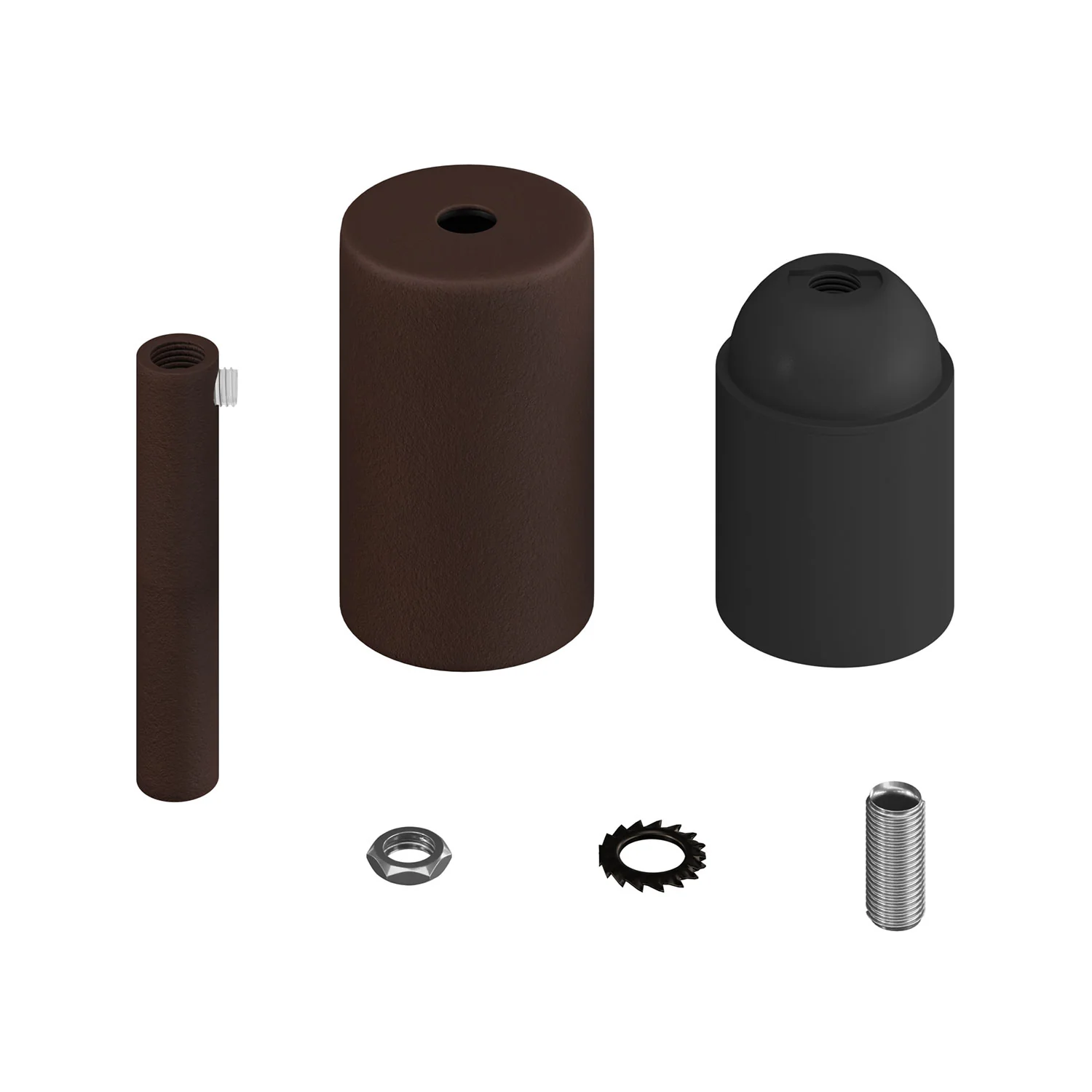 Kit douille E27 cylindrique en métal avec serre-câble de 7 cm - Rouille foncée peinte - Image 2