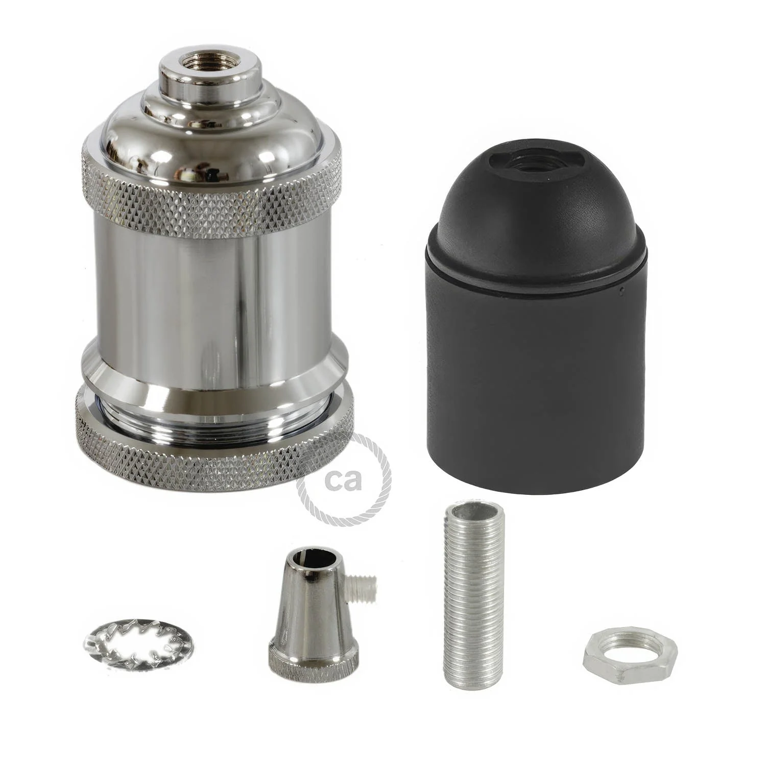 Kit douille E27 en aluminium vintage - Chrome - Image 2