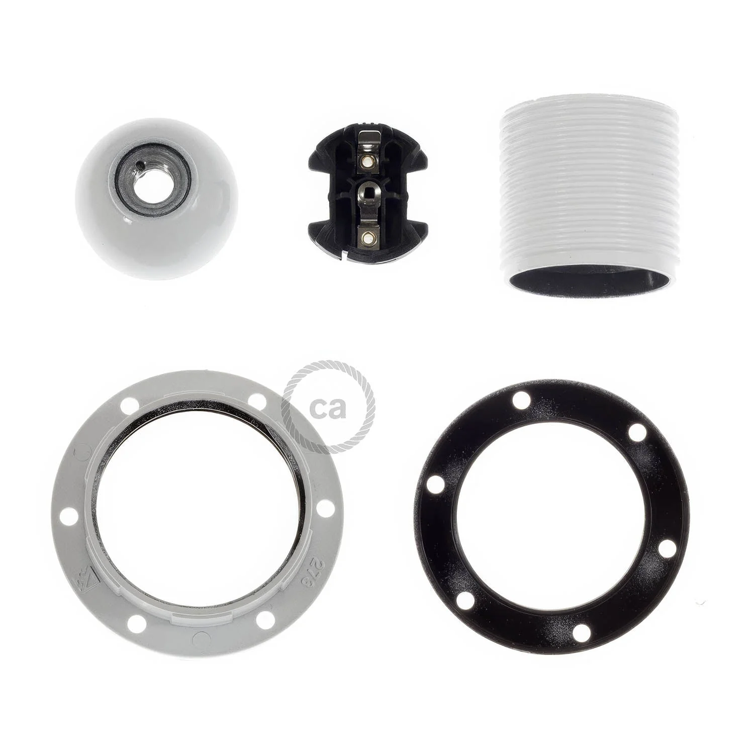 Kit douille E27 en bakélite avec double bague pour abat-jour - Blanc - Image 2