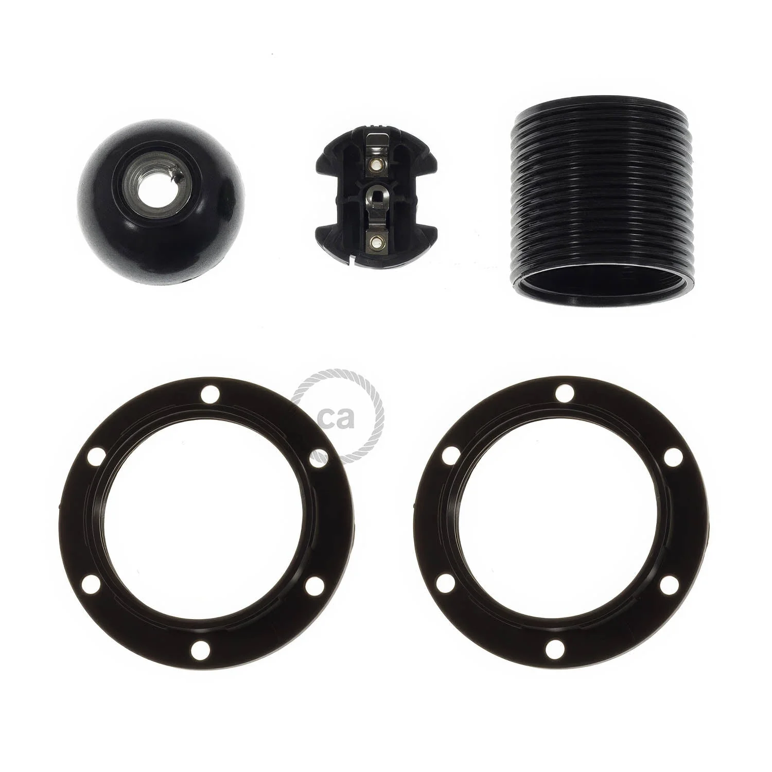 Kit douille E27 en bakélite avec double bague pour abat-jour - Noir - Image 2