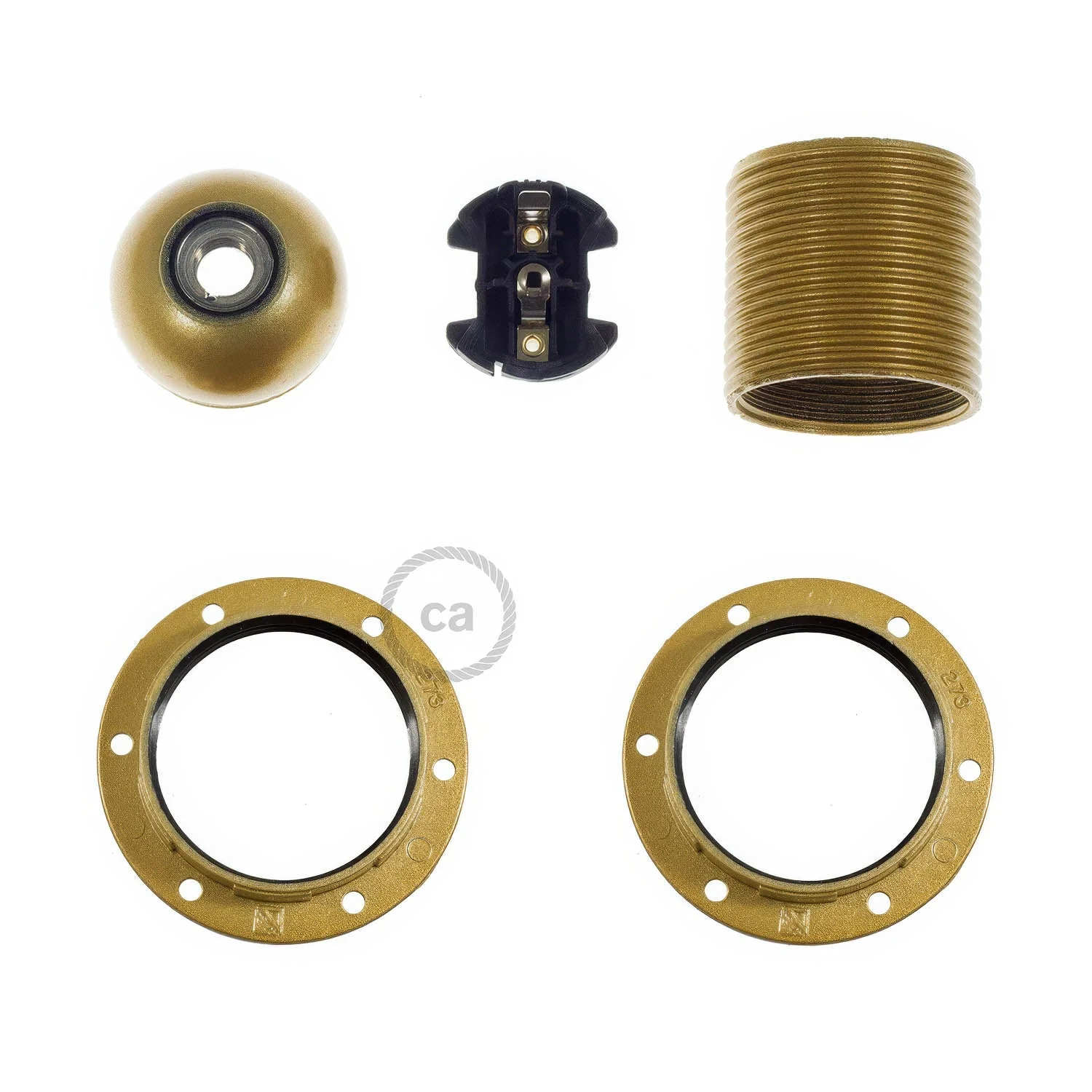 Kit douille E27 en bakélite avec double bague pour abat-jour - Or - Image 2