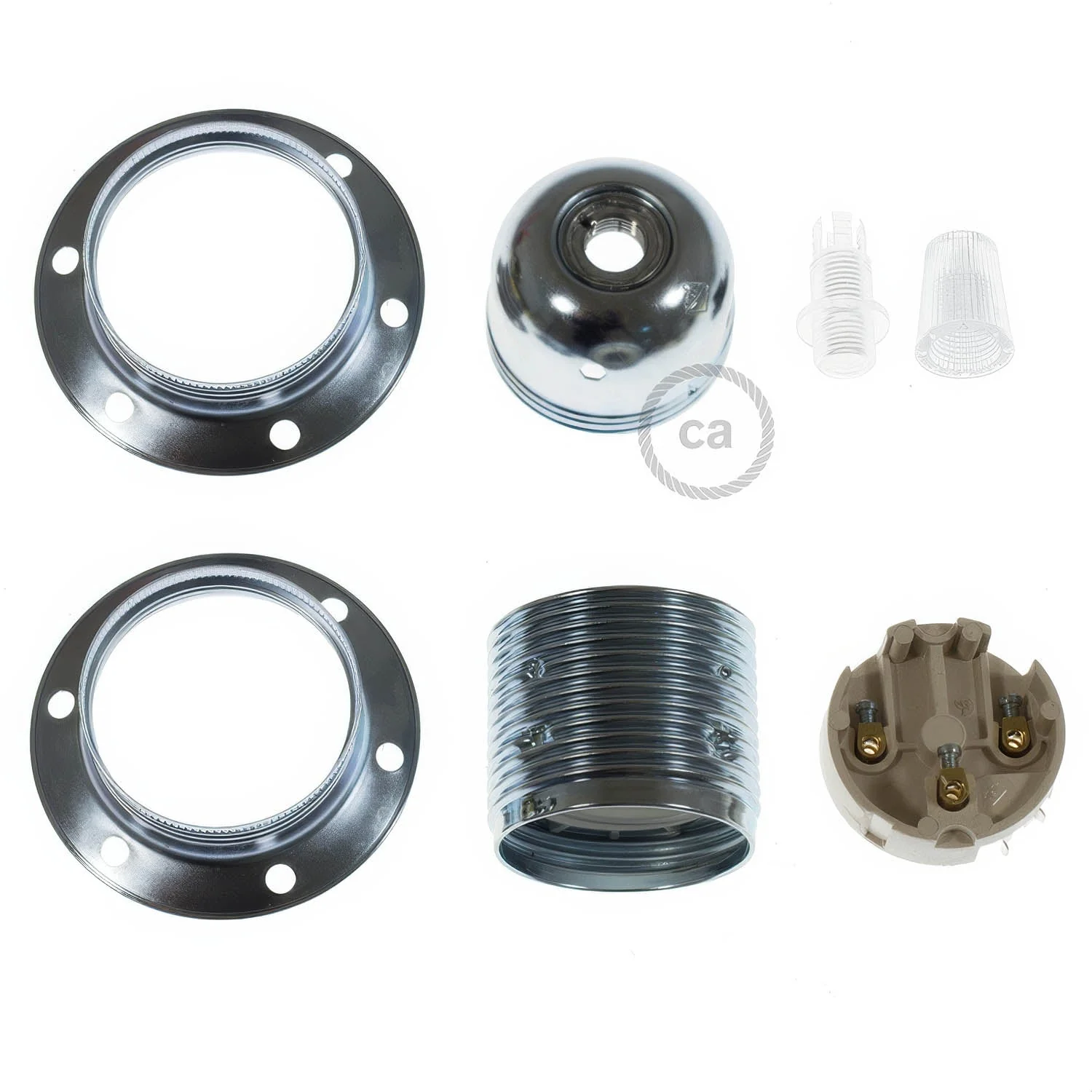 Kit douille E27 en métal avec double bague pour abat-jour - Argent - Image 2