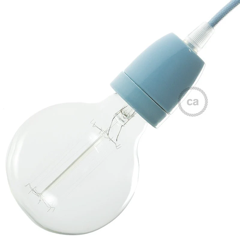 Kit douille E27 en porcelaine - Bleu clair