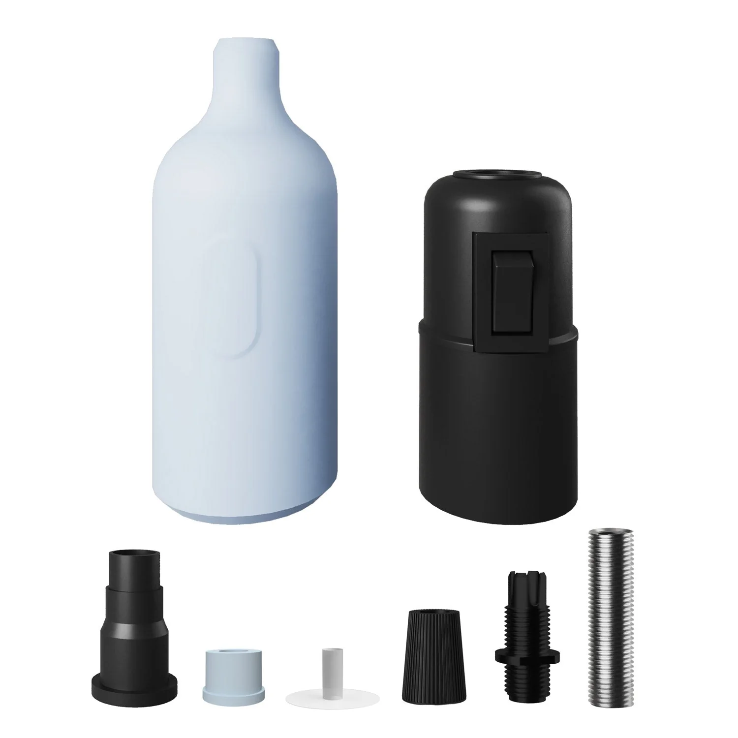 Kit douille E27 en silicone avec interrupteur et serre-câble cachés - Bleu bleuet - Image 2