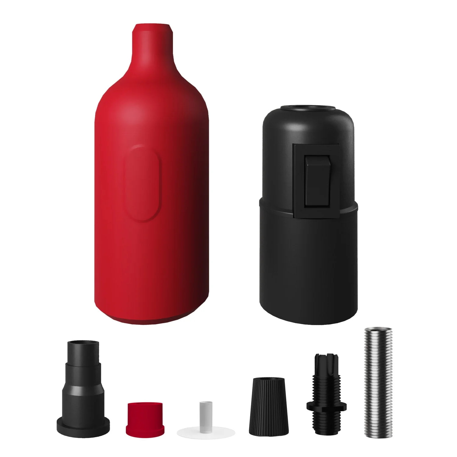 Kit douille E27 en silicone avec interrupteur et serre-câble cachés - Rouge - Image 2