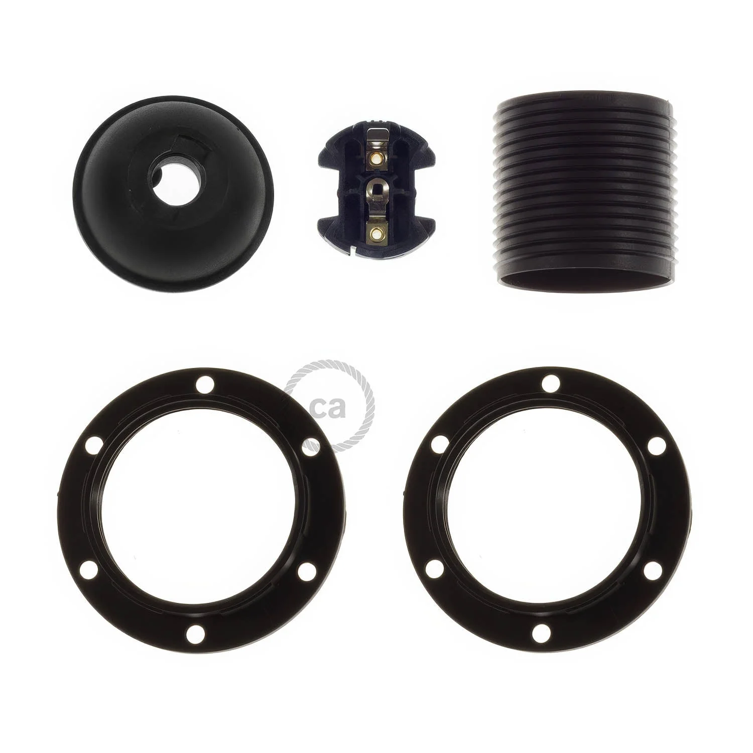 Kit douille E27 en thermoplastique avec double bague pour abat-jour - Noir - Image 2