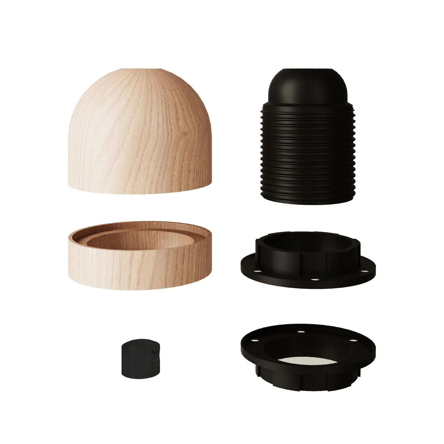 Kit douille E27 fileté hémisphérique en bois avec serre-câble caché et cache-rosace pour abat-jour - Neutre - Image 2