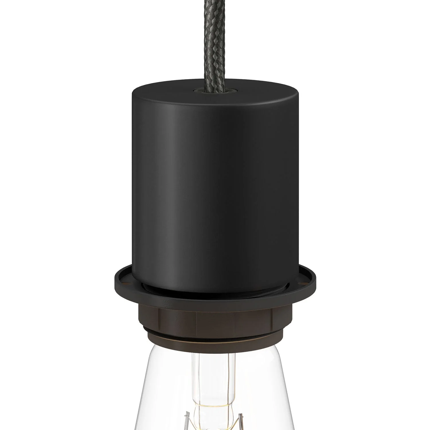 Kit douille E27 semi-filetée en métal avec serre-câble caché - Noir