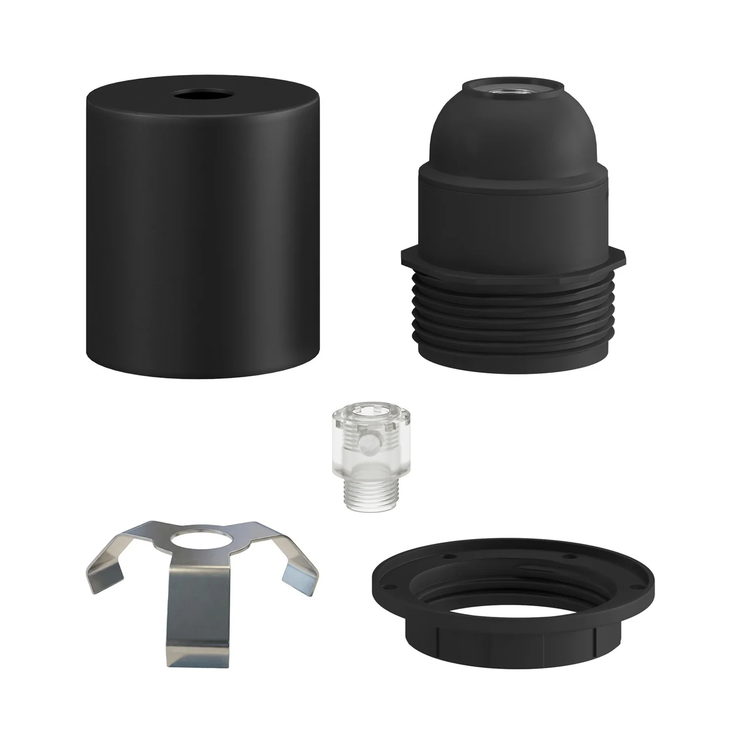 Kit douille E27 semi-filetée en métal avec serre-câble caché - Noir - Image 2