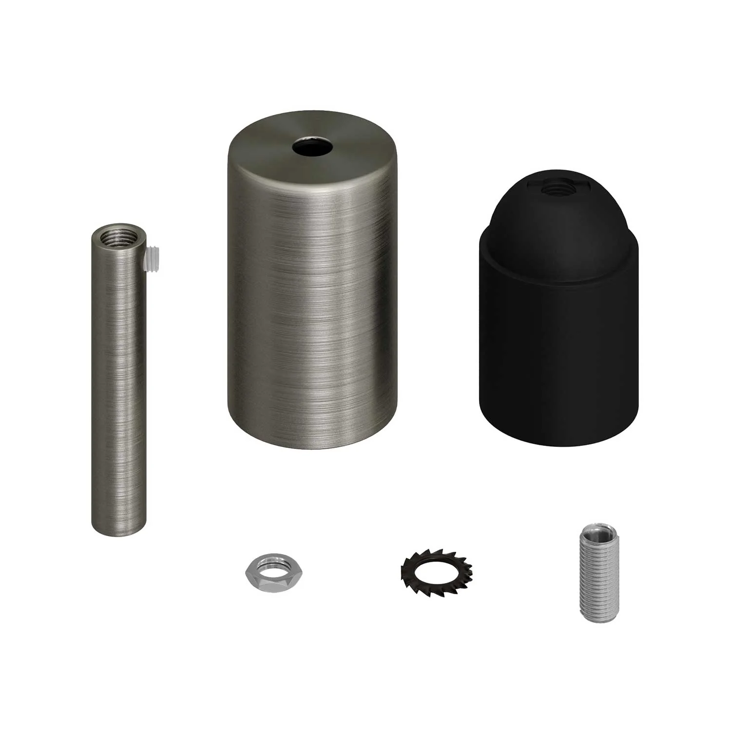 Kit douille E26 cylindrique en métal UL avec serre-câble 7 cm - Titane brossé - Image 2