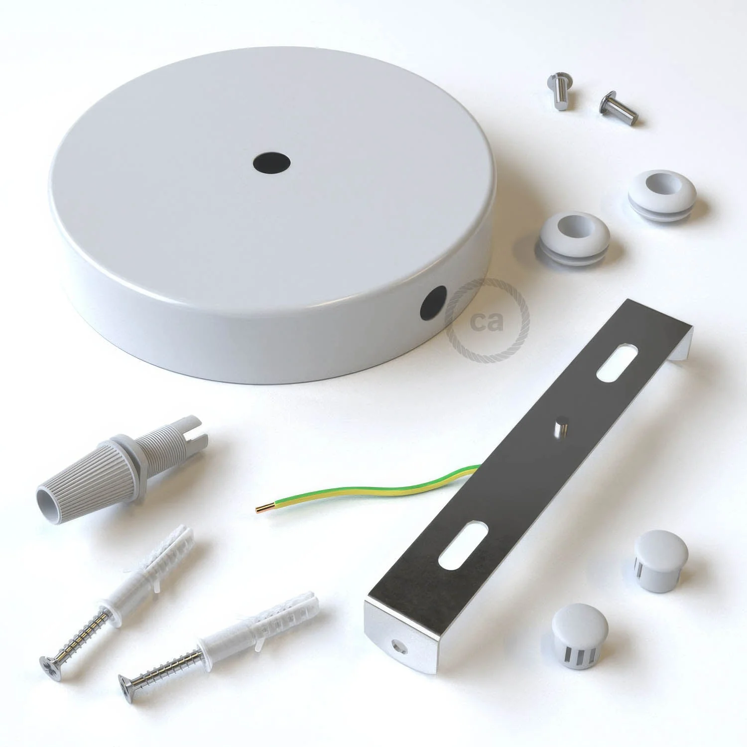 Kit pavillon cylindrique en métal à 1 trou central et 2 trous latéraux - Blanc brillant - Image 3