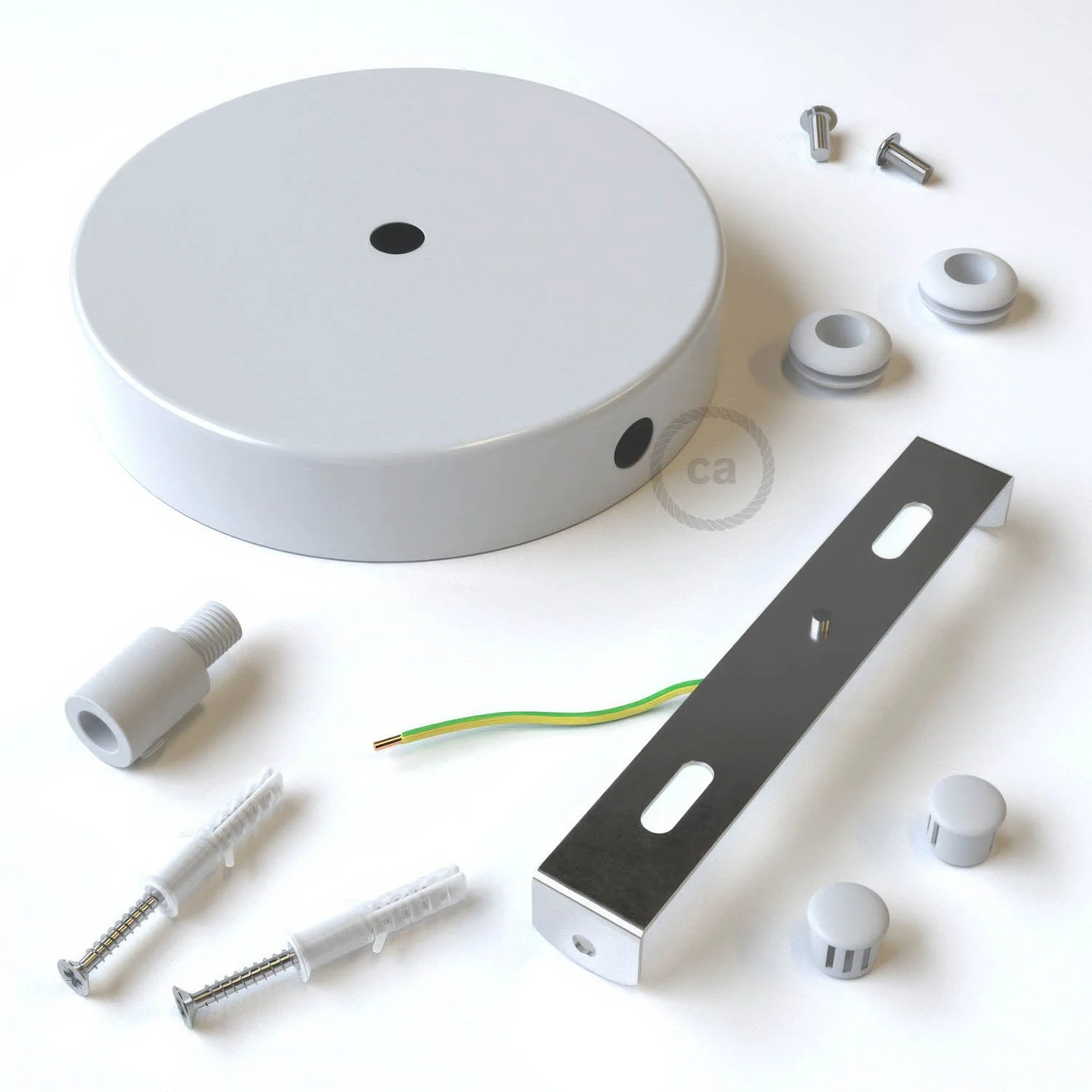 Kit pavillon cylindrique en métal à 1 trou central et 2 trous latéraux - Blanc brillant - Image 8