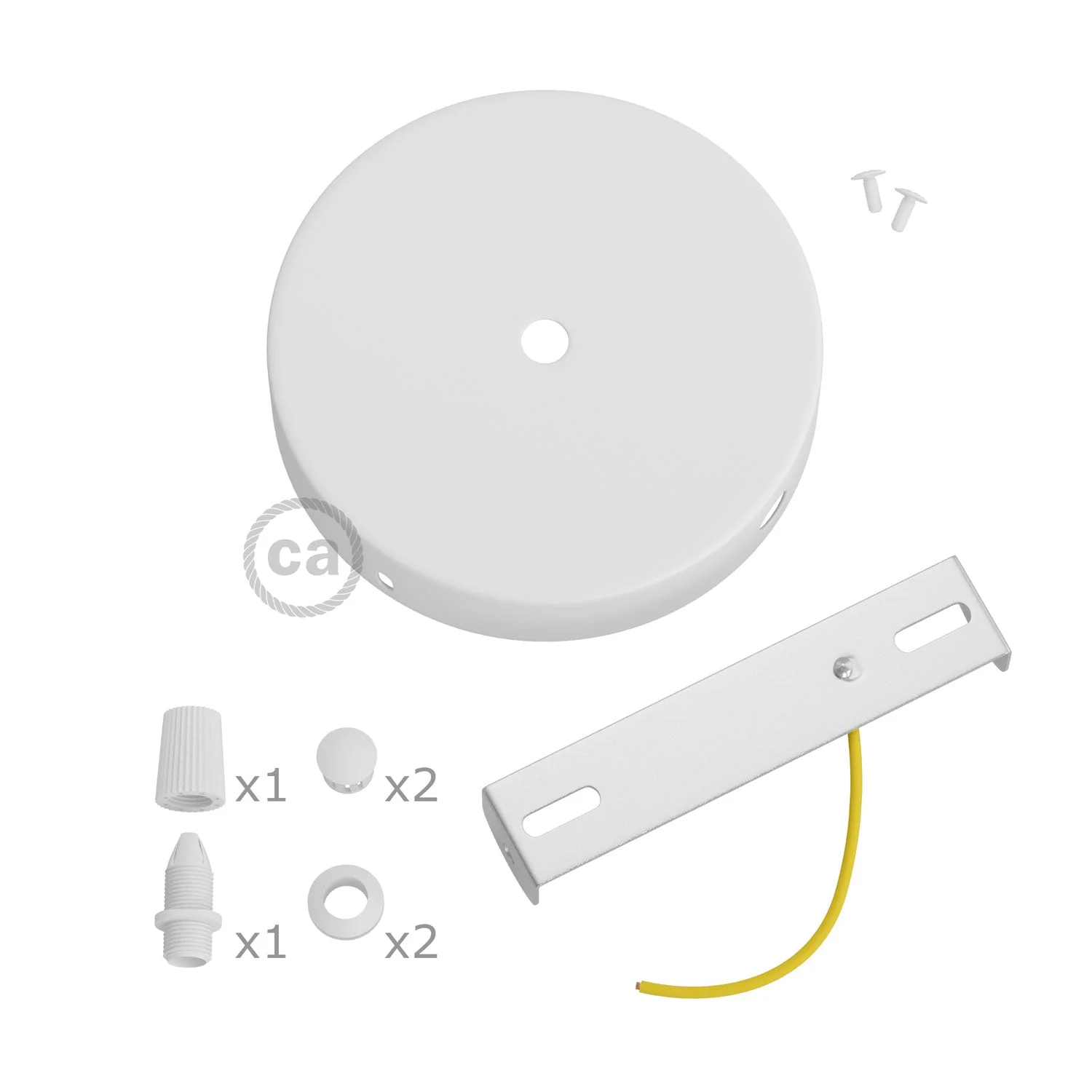 Kit pavillon cylindrique en métal avec 1 trou central et 2 trous latéraux - Blanc mat - Image 3