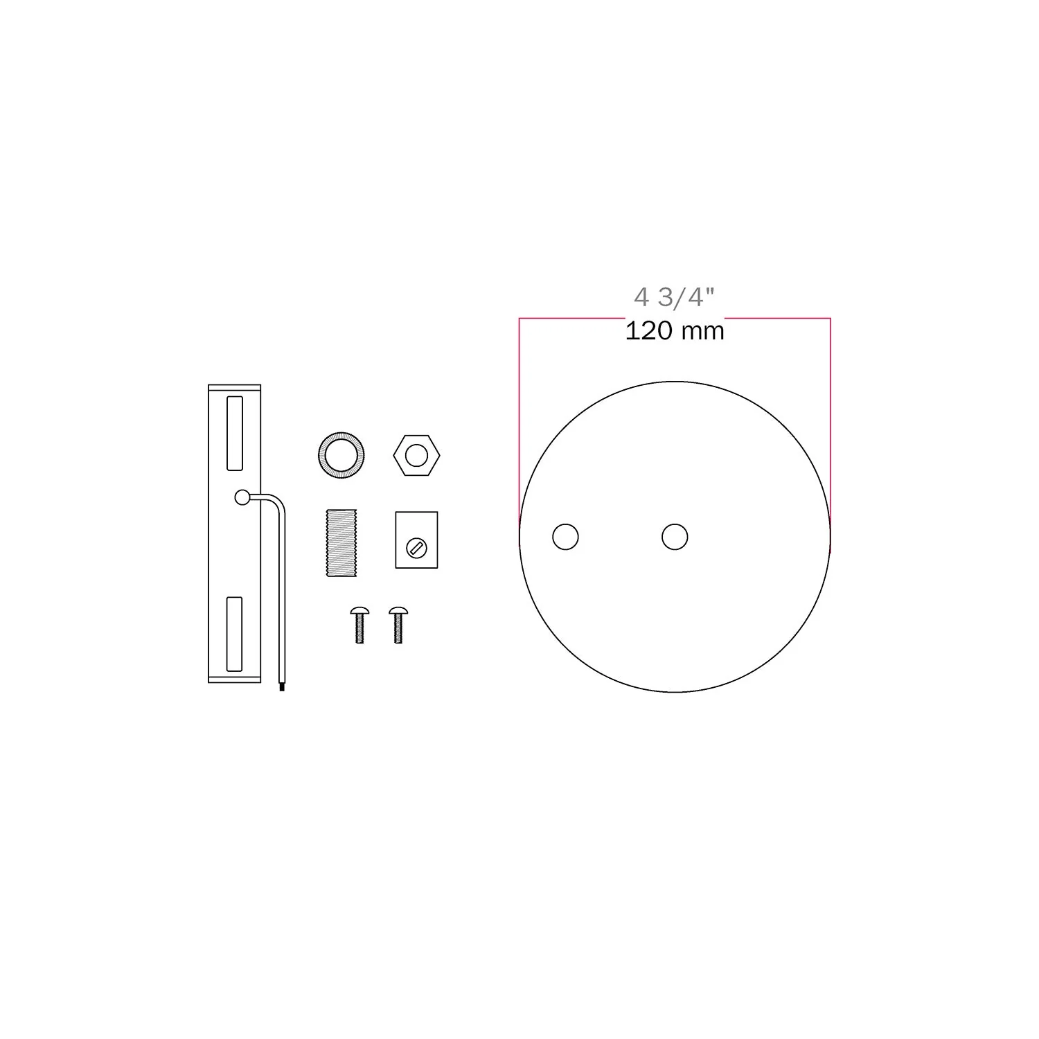 Kit Pavillon cylindrique en métal Ø 120 mm avec 2 trous, central et décentré - Noir mat - Image 5