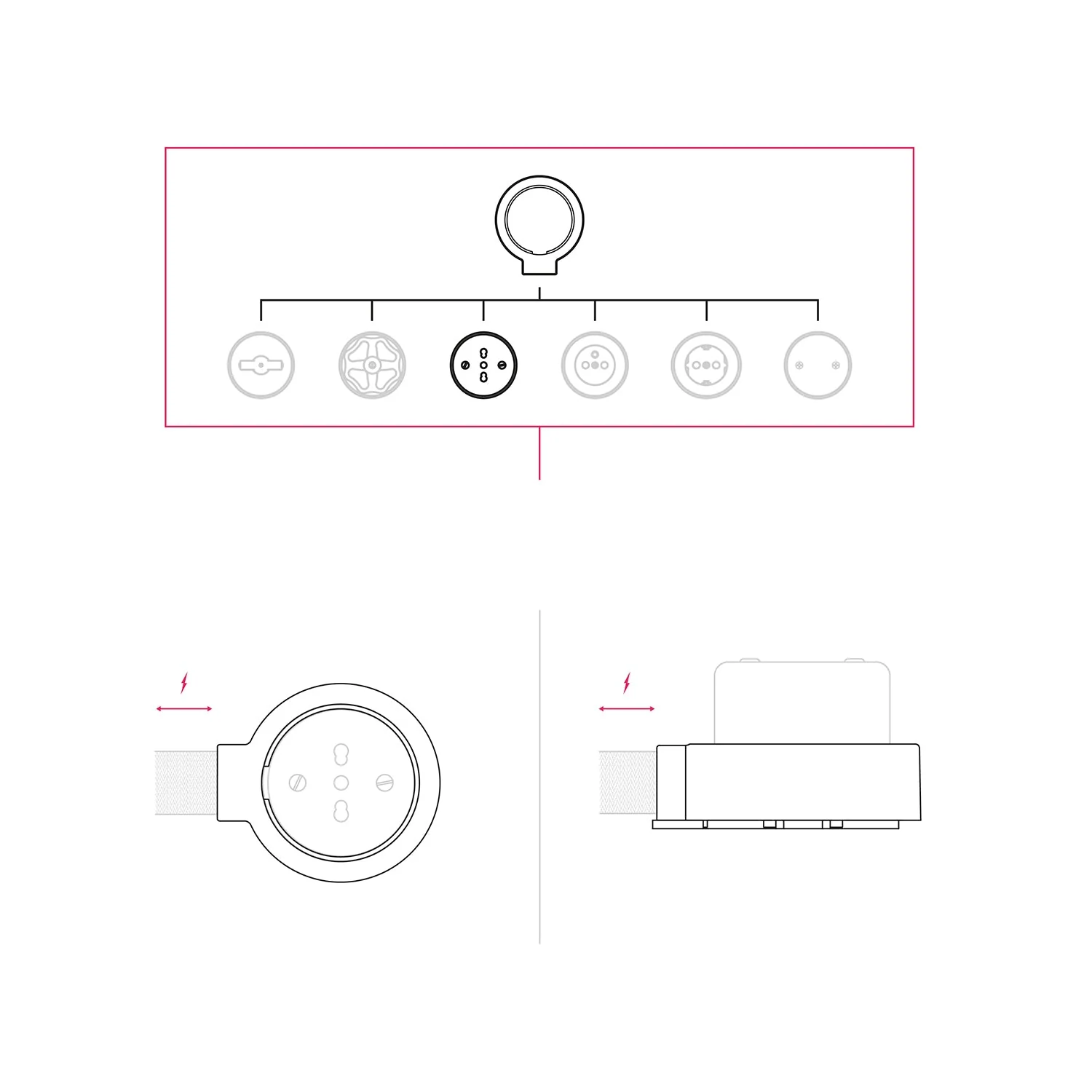 Kit prise bipolaire italienne 10/16A murale et base pour Creative-Tubes en porcelaine - Noir - Image 7