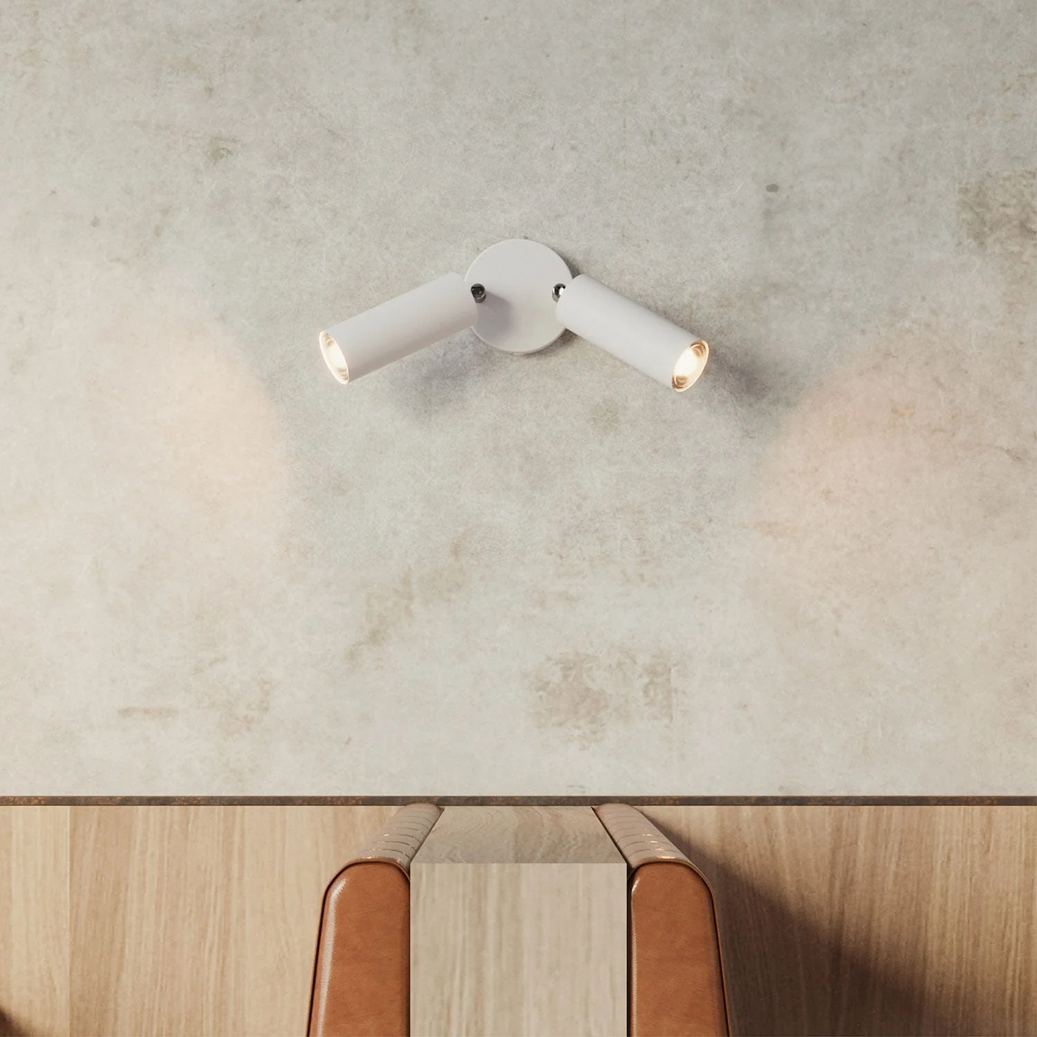 Lampe à 2 spots avec abat-jour Tub-E14 et pavillon rond - Blanc mat - Image 3