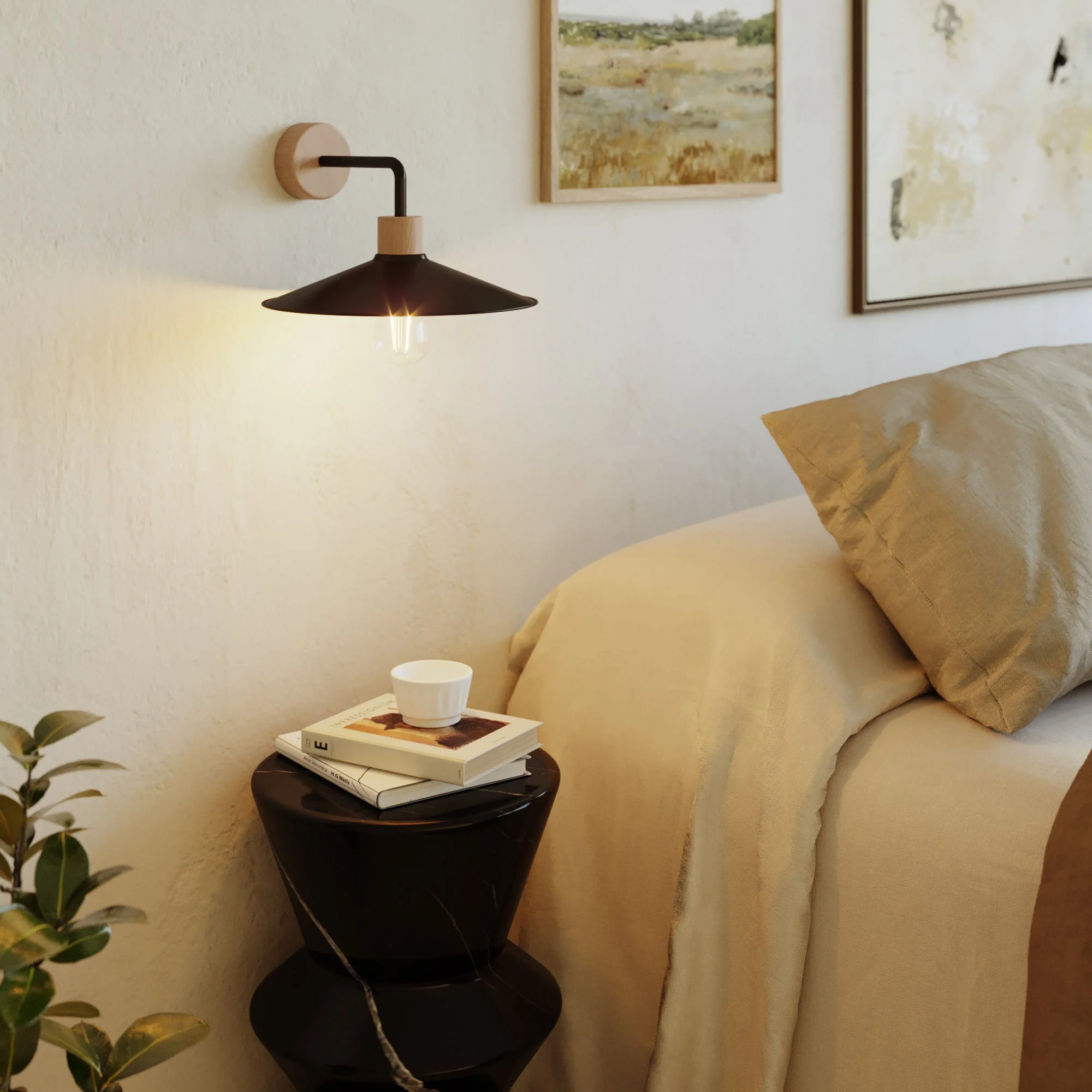 Lampe murale en bois avec abat-jour Swing et extension courbe - Fermaluce Wood - Neutre - Image 2