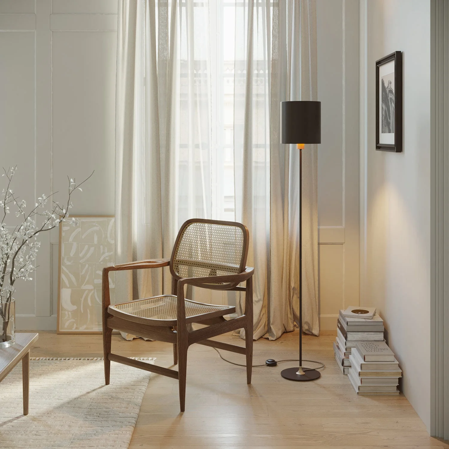 Lampadaire MAG-Y avec base ronde en métal, abat-jour Cylindre M et fiche UK - Bronze satiné - Image 2