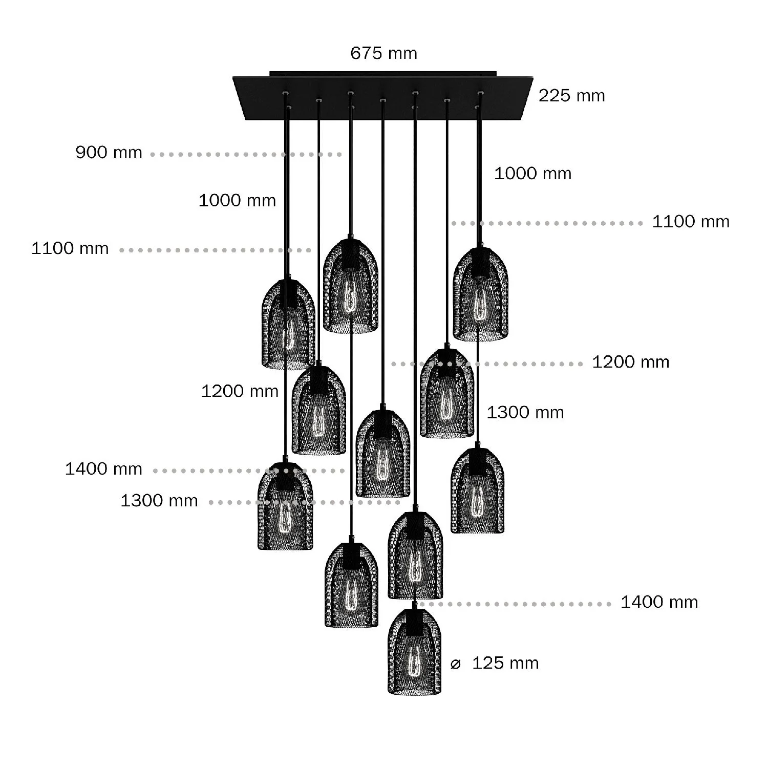 Suspension à 11 chutes avec XXL Rose-One rectangulaire 675 mm et abat-jour en métal Ghostbell - Blanc mat - Image 6