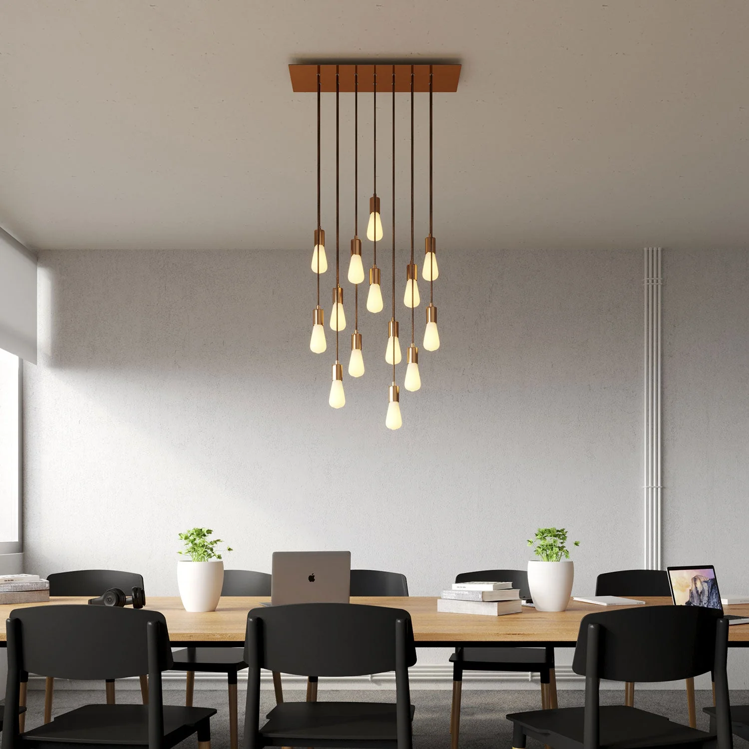Lampe suspendue à 14 descentes avec XXL Rose-One rectangulaire 675 mm avec finitions en métal - Cuivre satiné - Image 2