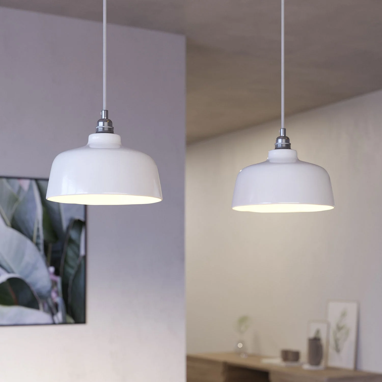 Suspension à 2 descentes avec Rose-One XXL rectangulaire 675 mm avec abat-jour Coppa - Blanc mat - Image 3