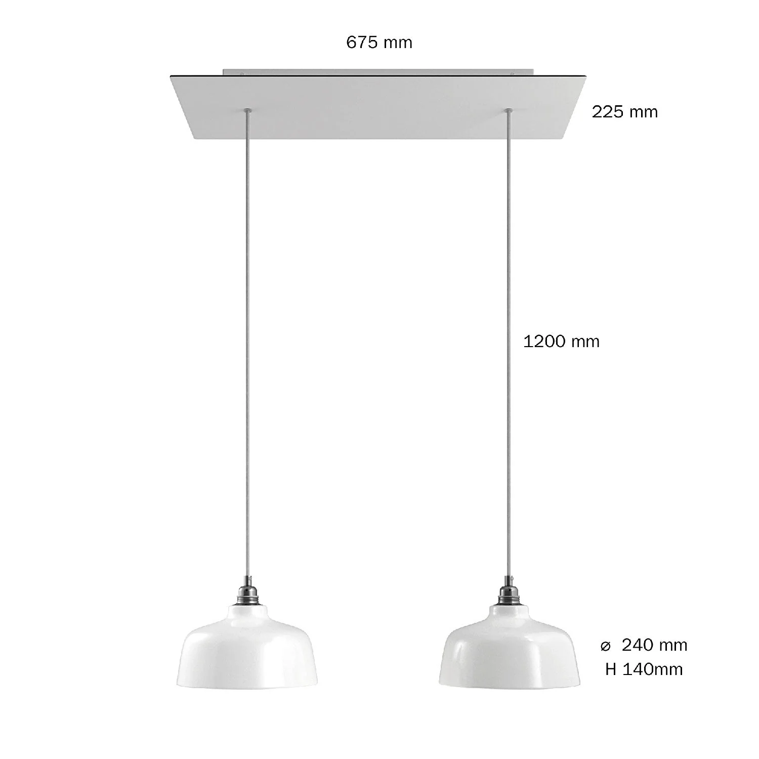 Suspension à 2 descentes avec Rose-One XXL rectangulaire 675 mm avec abat-jour Coppa - Blanc mat - Image 6